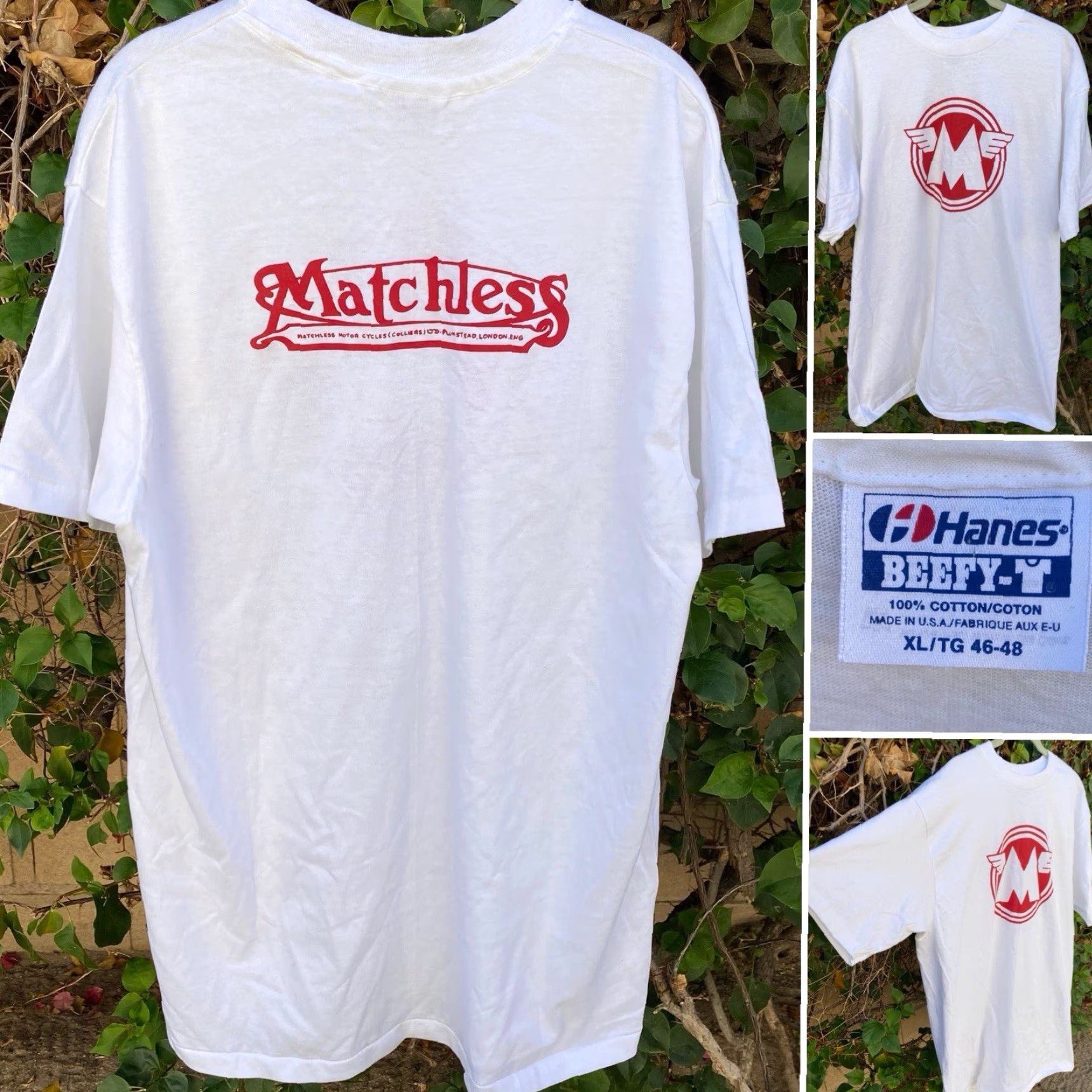 Hanes VINTAGE Hanes Beefy-T T Shirt Motorcycle Single Stitch XL White Mens Size US XL / EU 56 / 4 - 6 Thumbnail