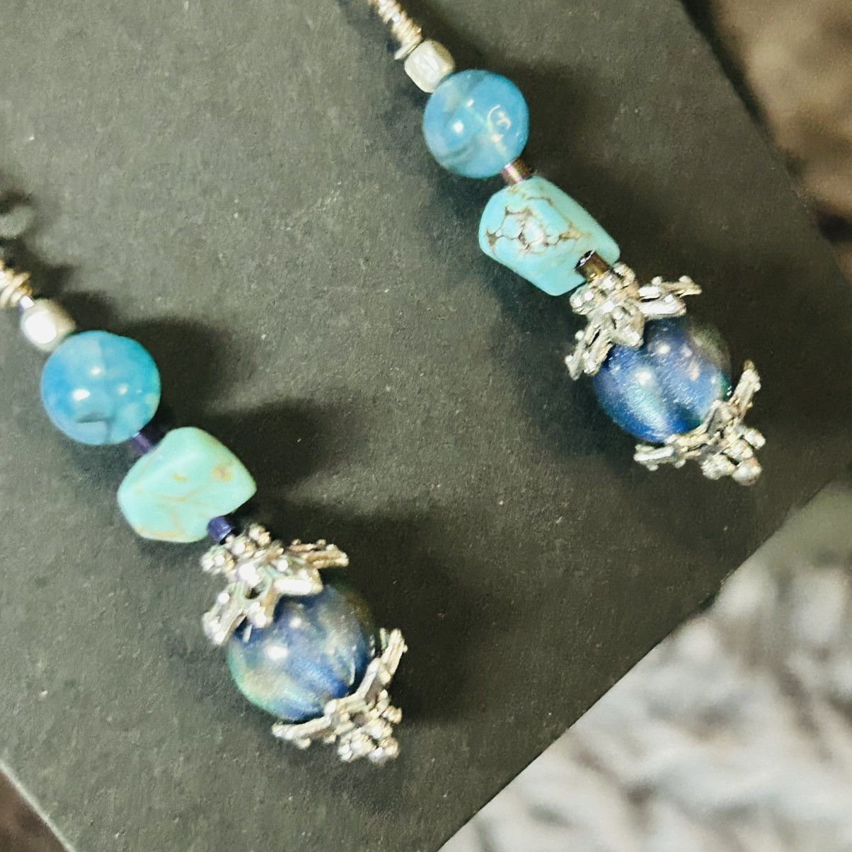 Handmade Handcrafted cat eye glass bead dragon vein agate earrings Size ONE SIZE - 3 Thumbnail