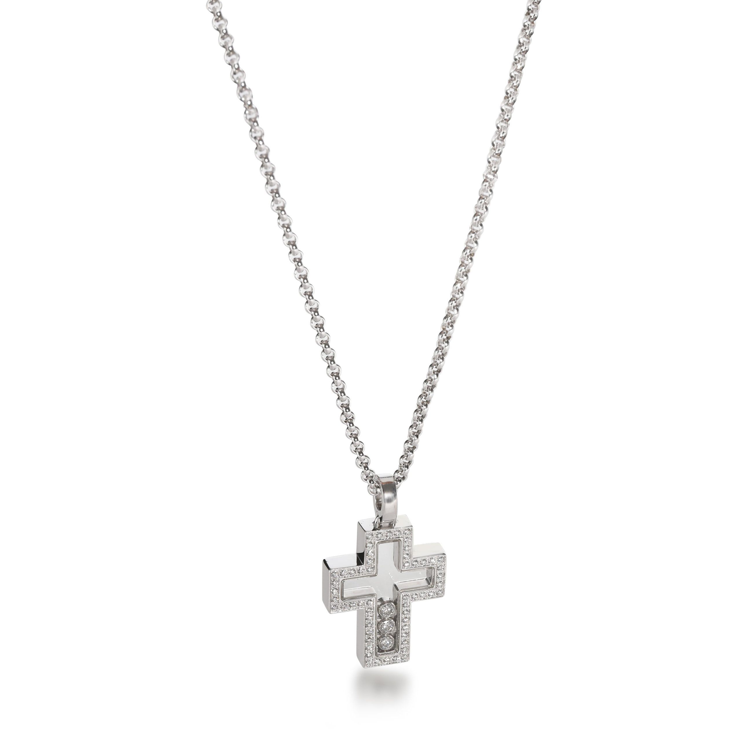 image of Chopard Happy Diamonds Cross Necklace In 18K White Gold 0.44 Ctw, Women's