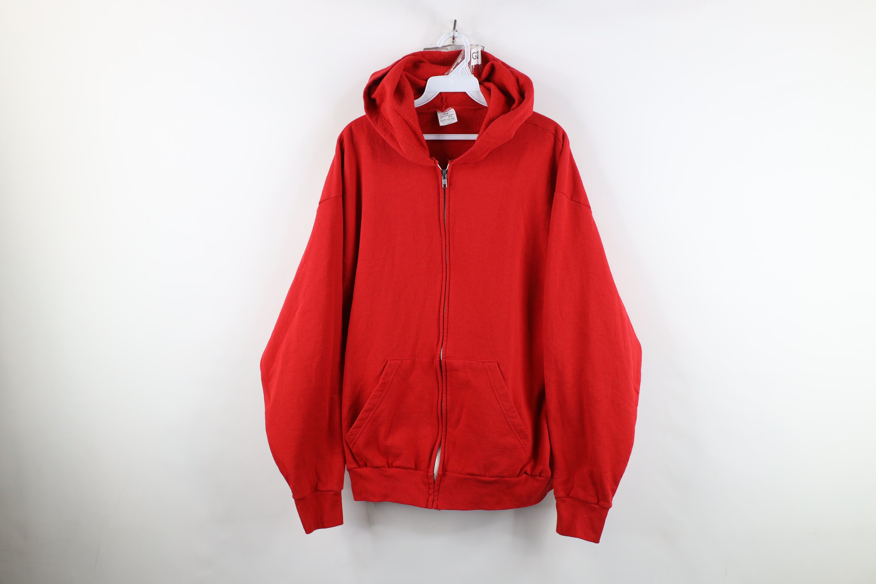 Vintage Vintage 70s Streetwear Full Zip Hoodie Sweatshirt Red USA Size US XL / EU 56 / 4 - 1 Thumbnail