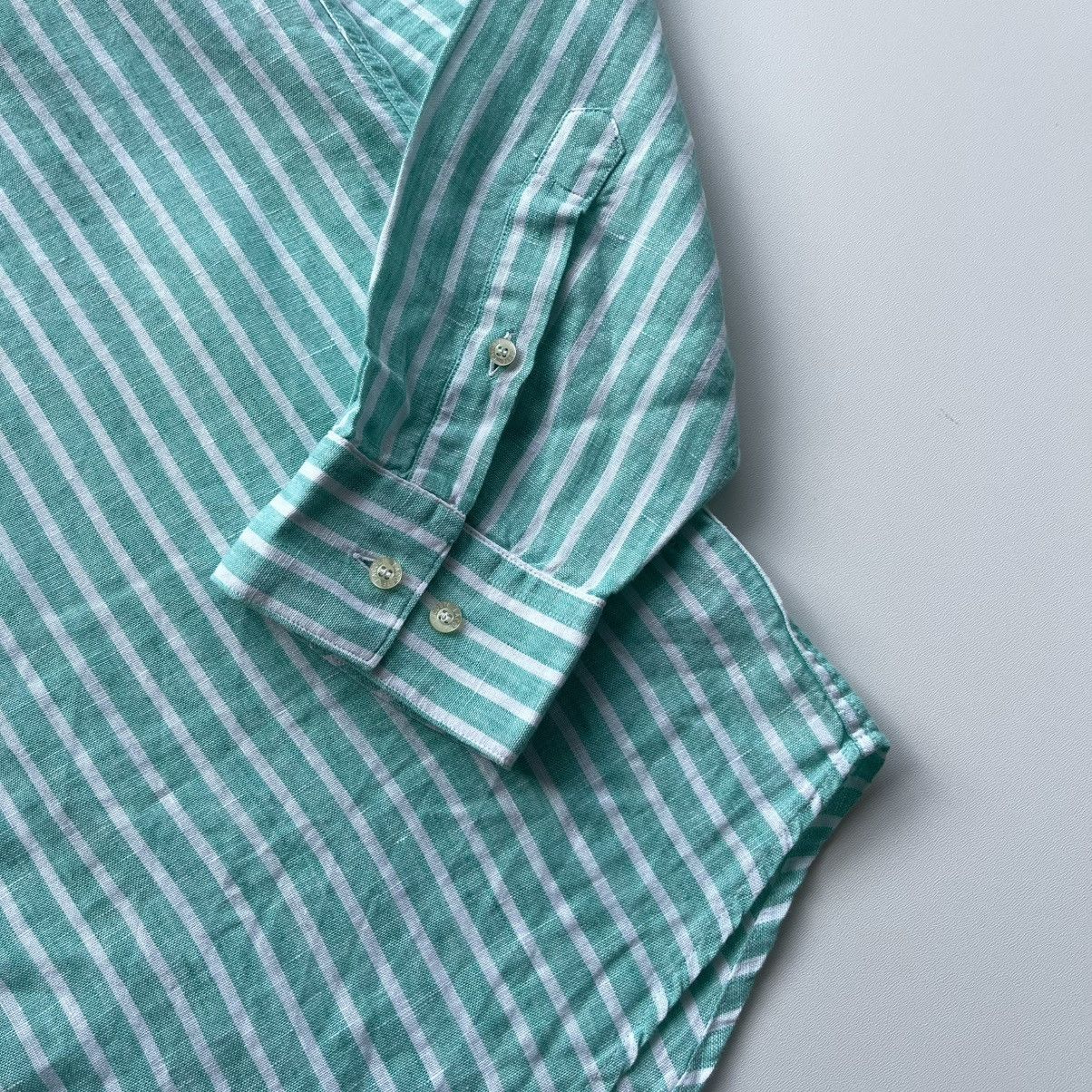Lacoste × Vintage Lacoste Linen Flax Stripe Pocket Shirt Mint/White Size US XL / EU 56 / 4 - 6 Thumbnail