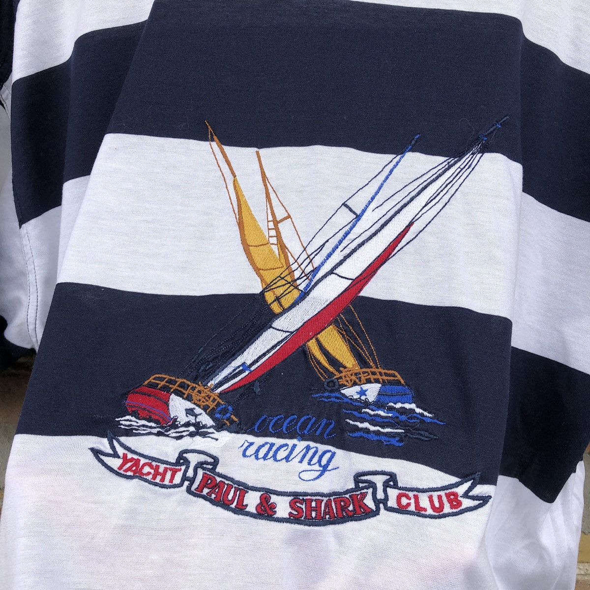 Paul & Shark Vintage Paul & Shark Yacht Club Striped T Shirt Tee Shark Size US XL / EU 56 / 4 - 7 Thumbnail