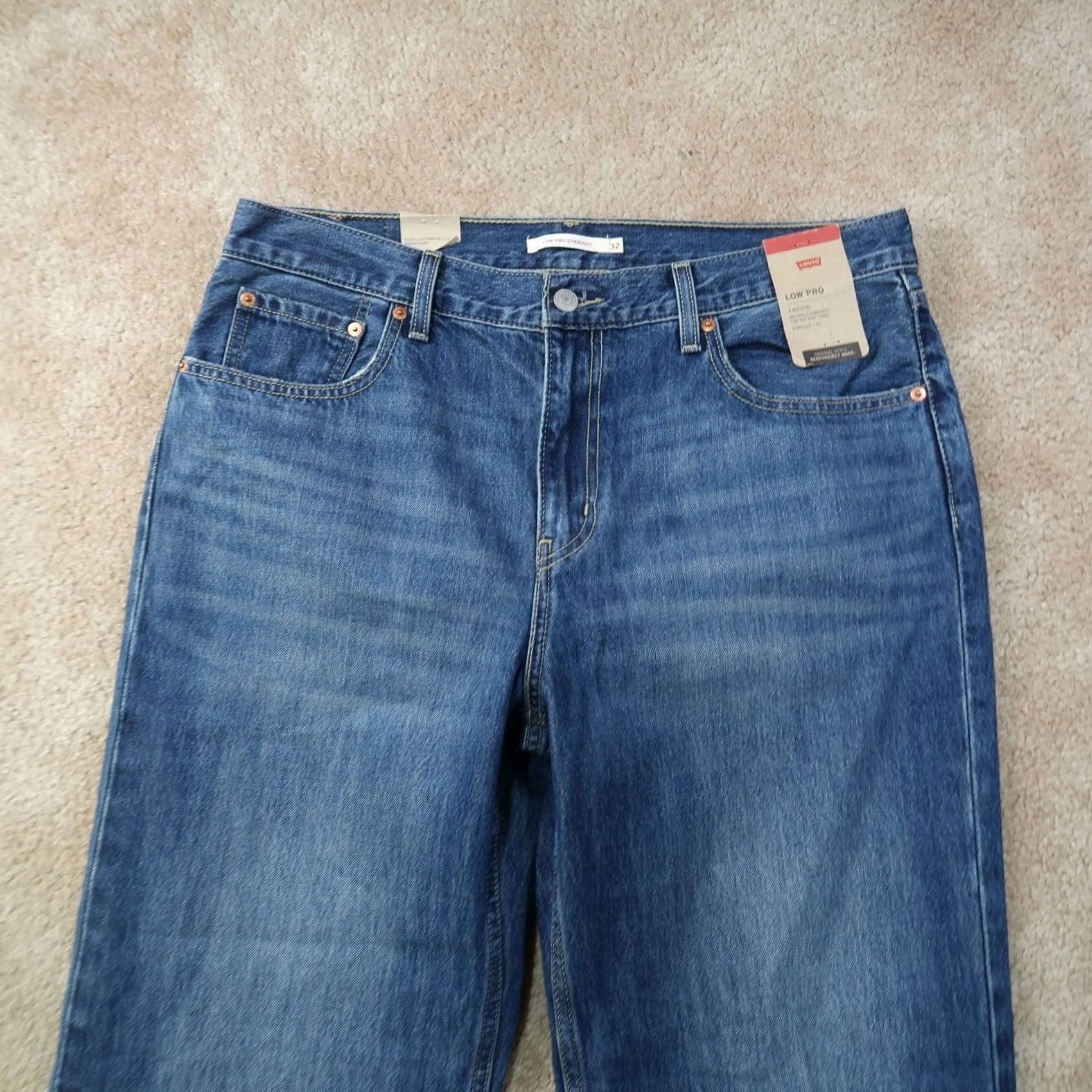 Levi's Levi's Low Pro Straight Jeans Women's 32 Blue Distressed Denim NEW Size 24" / US 00 / IT 34 - 3 Thumbnail