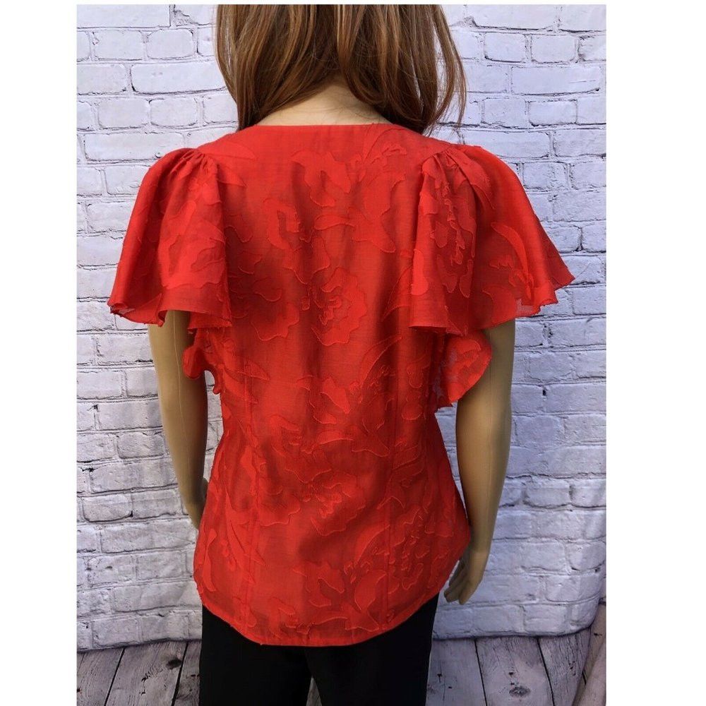 Other New Red Cotton Designer Sample Sale Floral Blouse With Flar Size S / US 4 / IT 40 - 4 Thumbnail