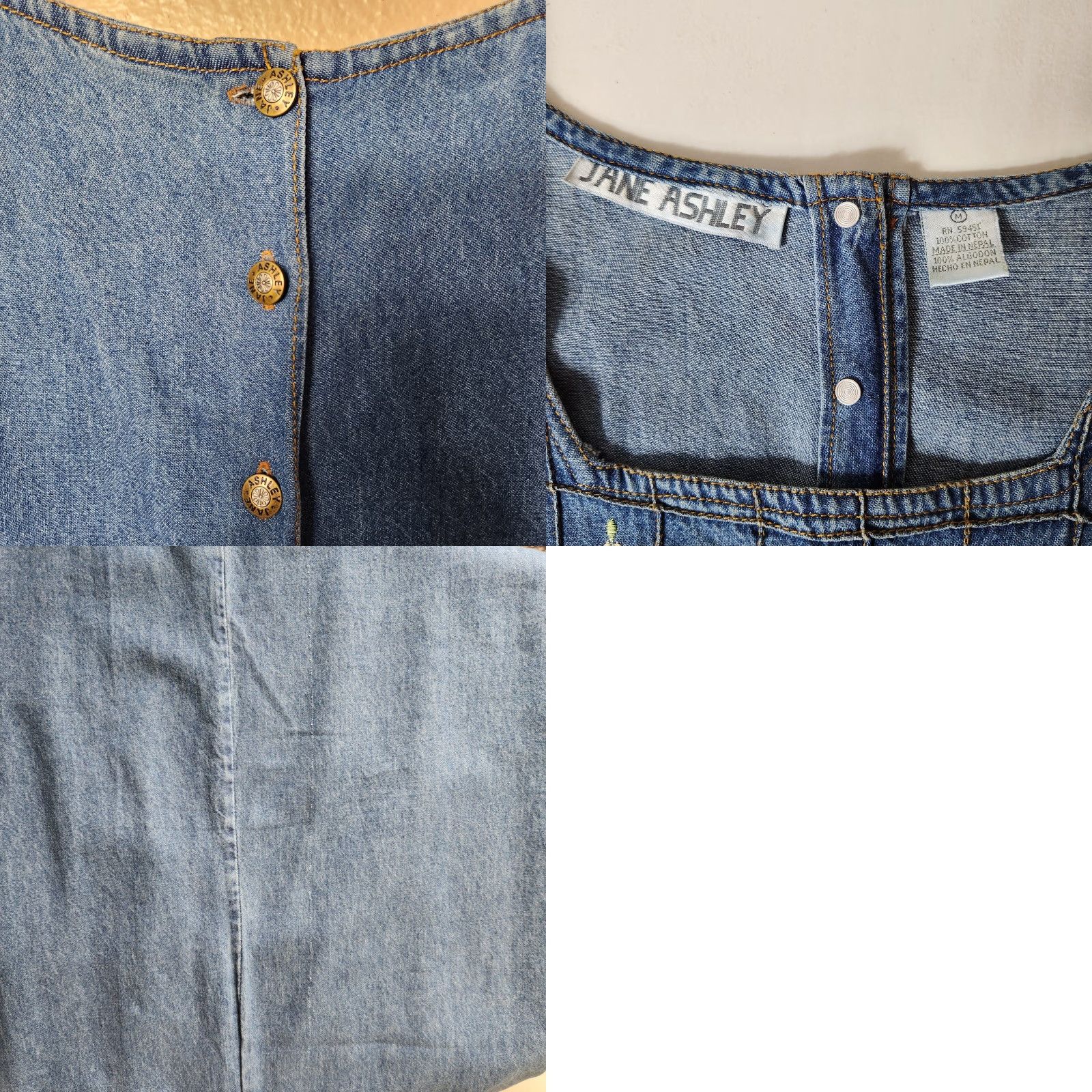 Denime VINTAGE Jane Ashley Denim Pinafore Overall Maxi Dress-Size M Blue Embroidered Floral 90s Womens Size 32" / US 10 / IT 46 - 8 Thumbnail