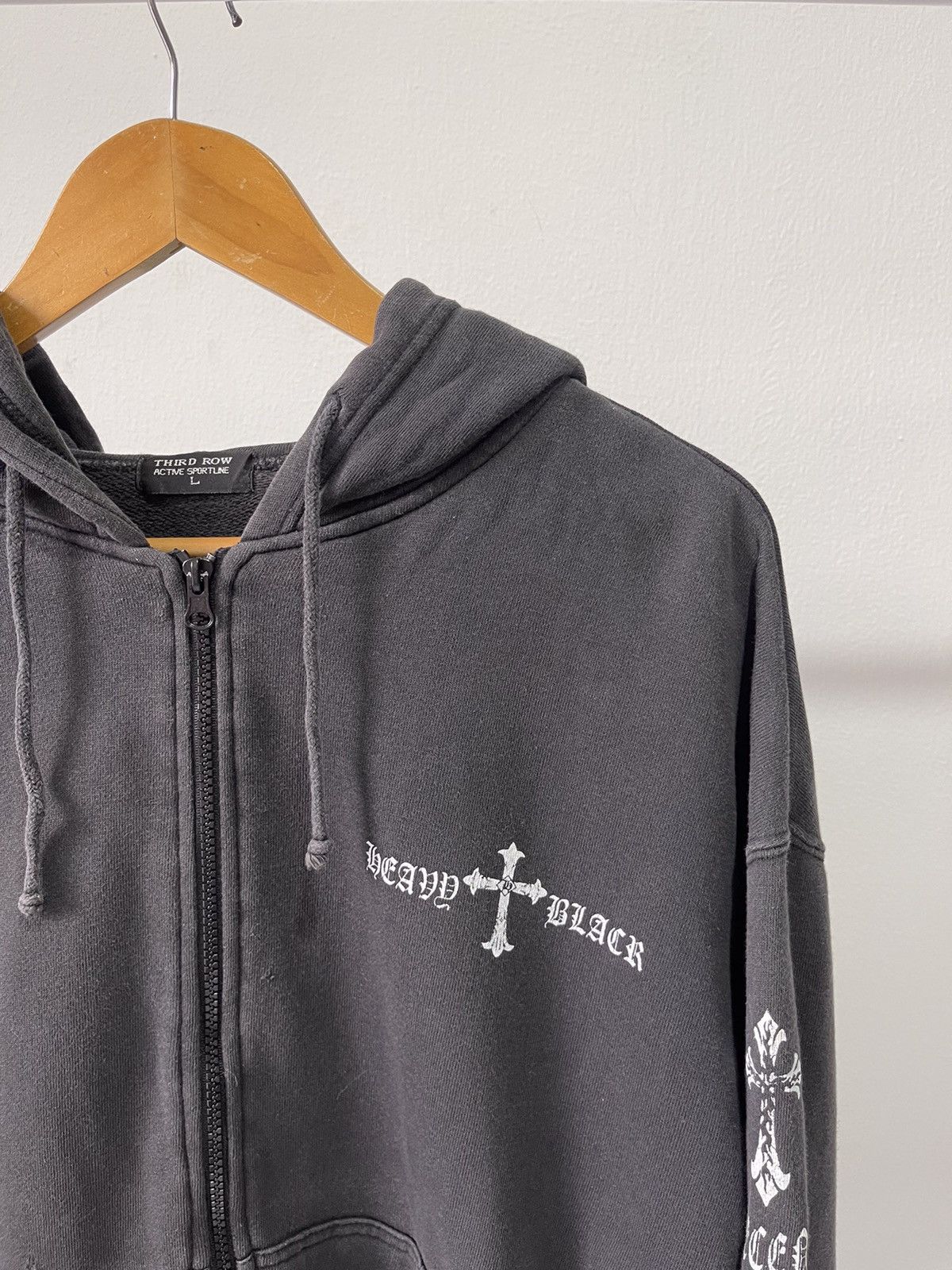 Beauty Beast 2000s Y2K Third Row Heavy Black Cross Faded Hoodie A4 Size US L / EU 52-54 / 3 - 7 Thumbnail