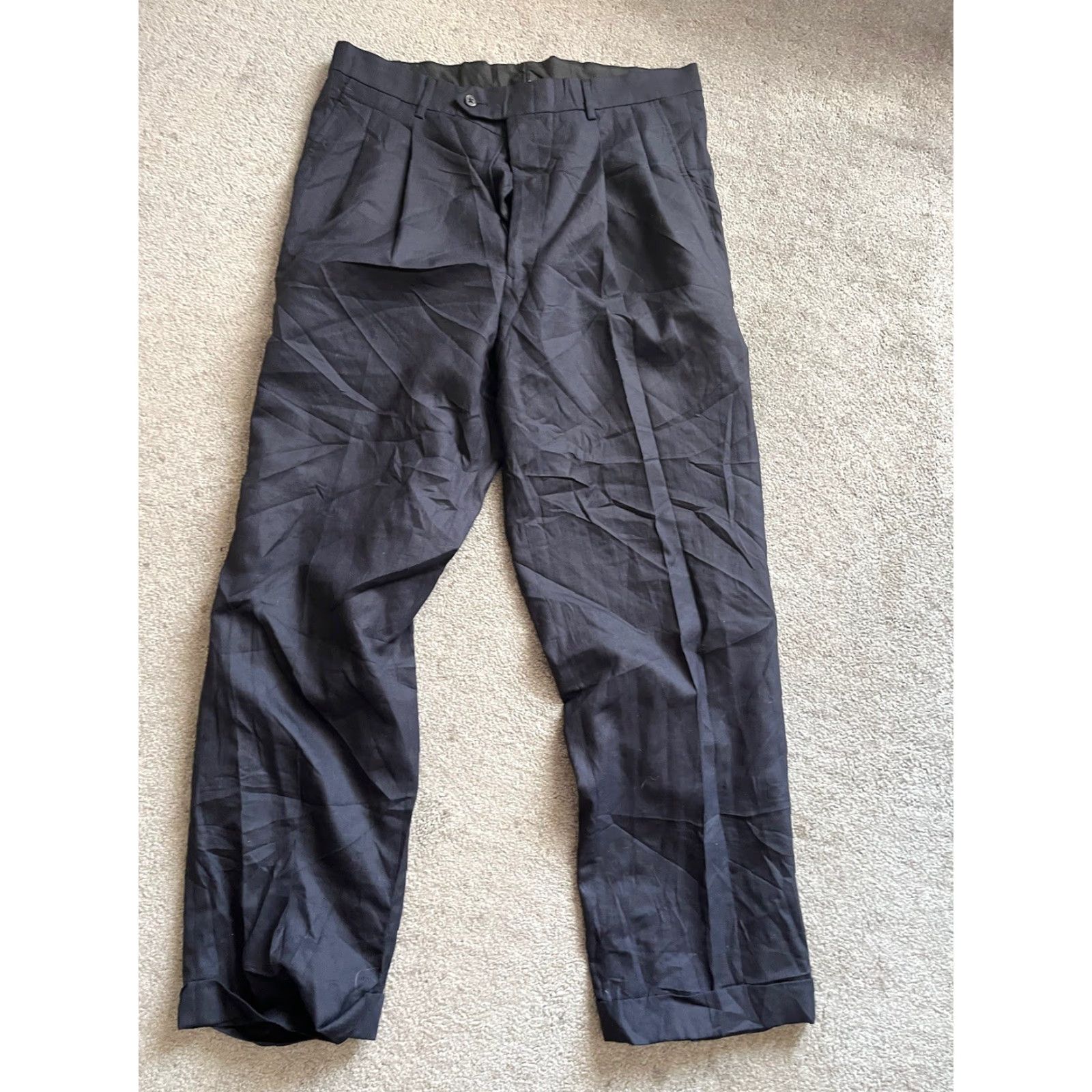 Stafford Stafford Wool Dress Pants Men's 34x32 Navy Blue Pleated Classic Straight Wool Pants Size US 34 / EU 50 - 2 Thumbnail