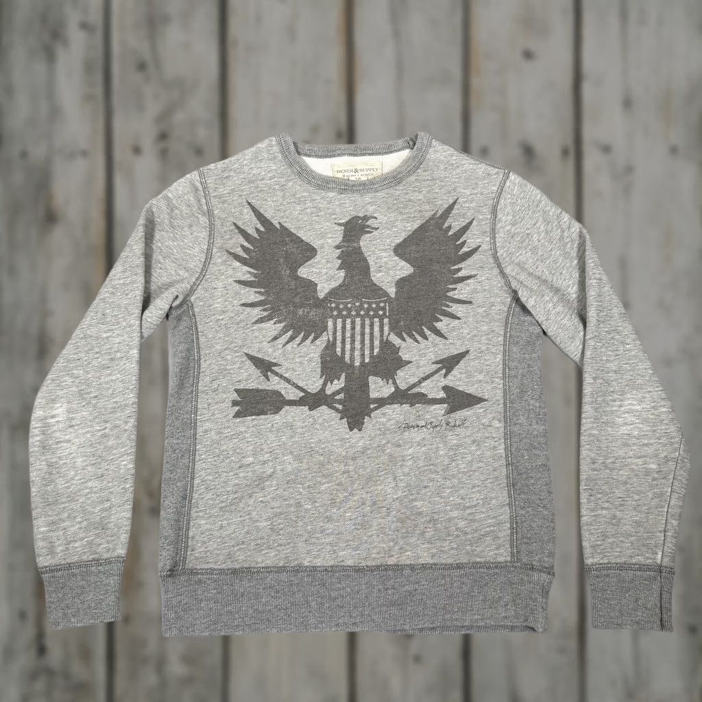 Ralph Lauren Denim & Supply Ralph Lauren Sweatshirt Mens Small Eagle USA Flag Graphic Print Crew Neck Pullover Fleece Gray Wifi? Size US S / EU 44-46 / 1 - 1 Thumbnail
