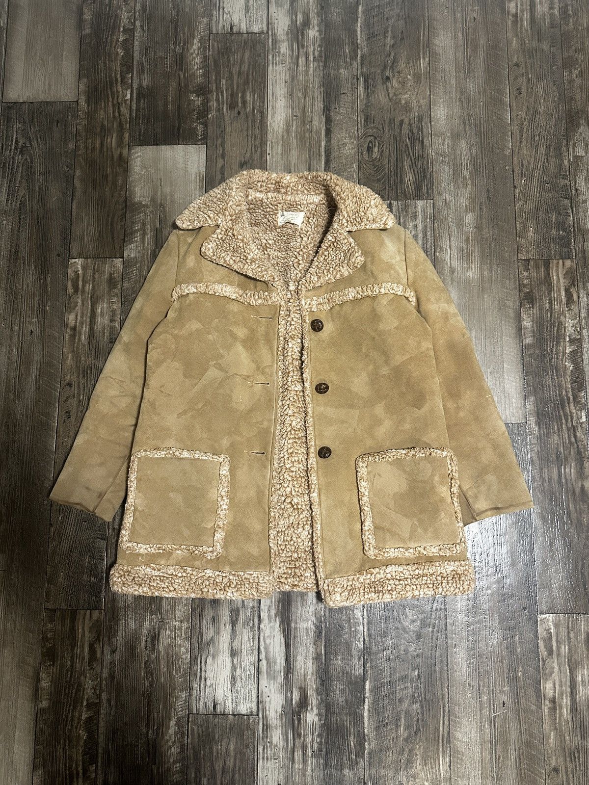 Vintage 1970s Fingerhut Fashions Faux Suedue Shearling Coat Size L / US 10 / IT 46 - 1 Thumbnail