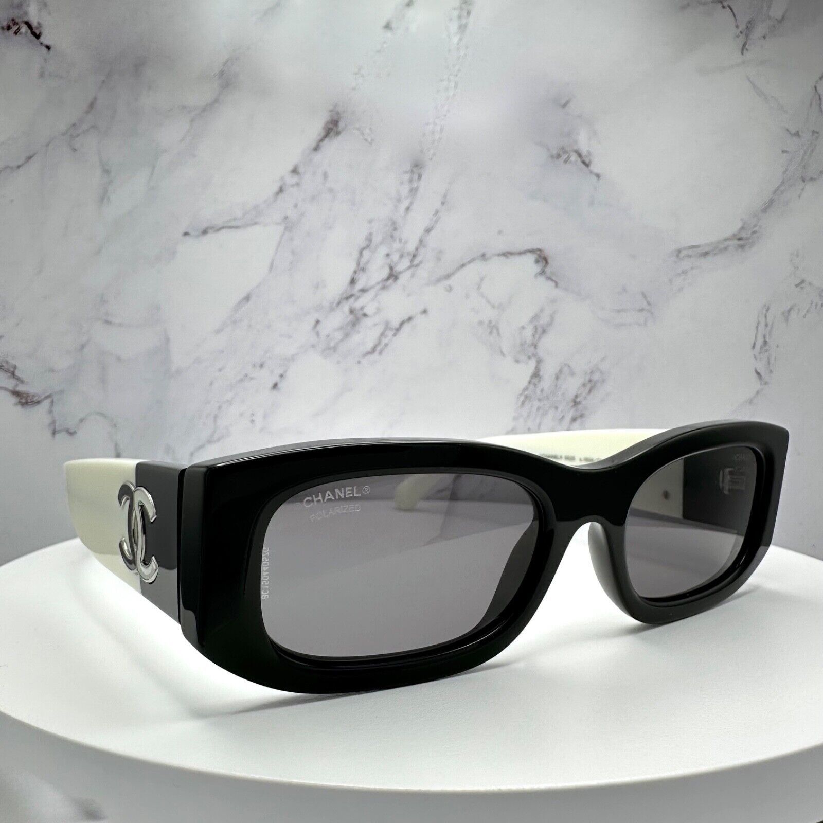 New CHANEL Sunglasses Black White Polarized CC Logo