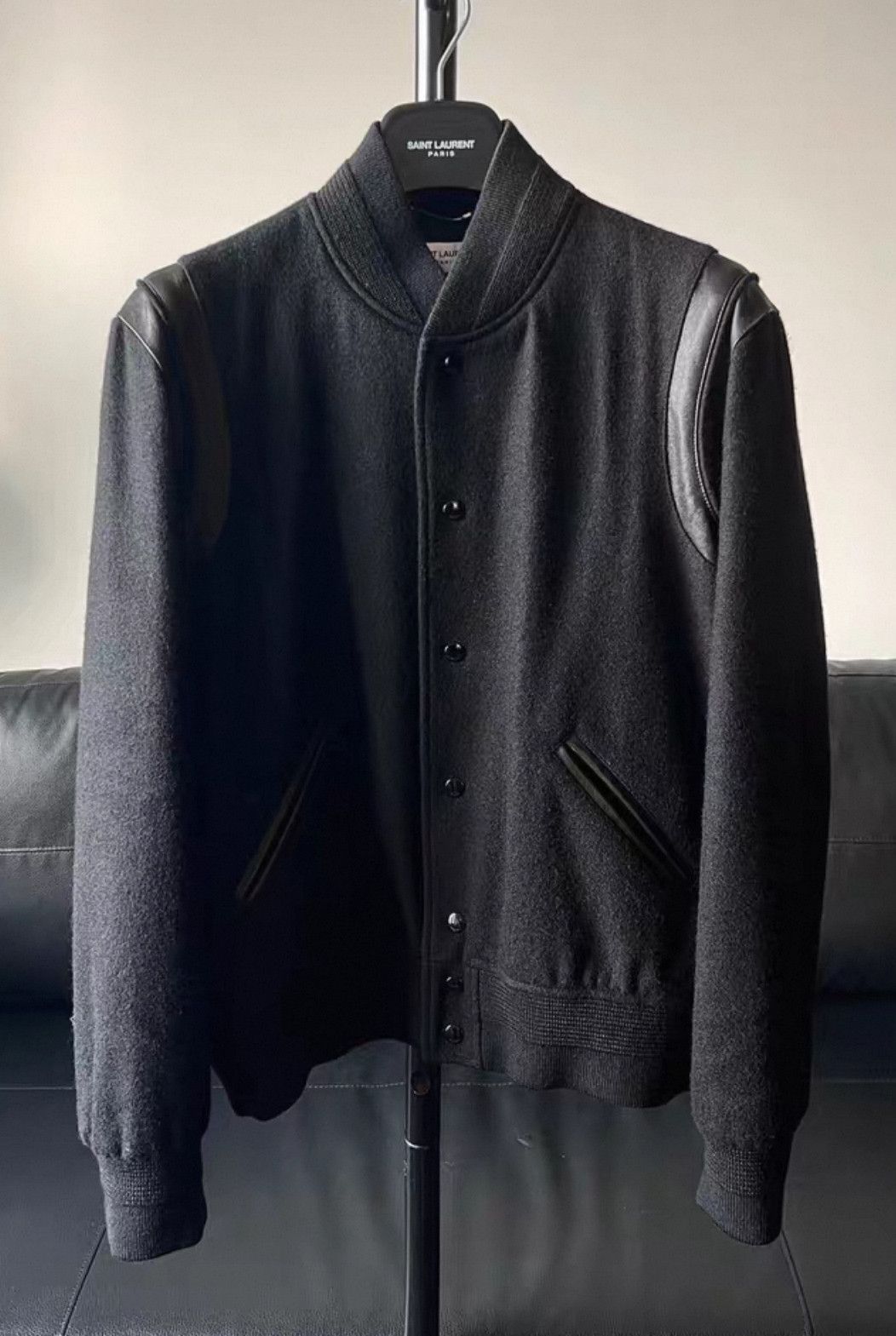 Saint Laurent Paris Saint Laurent Teddy Wool Leather Varsity Jacket- Size US L / EU 52-54 / 3 - 1 Thumbnail