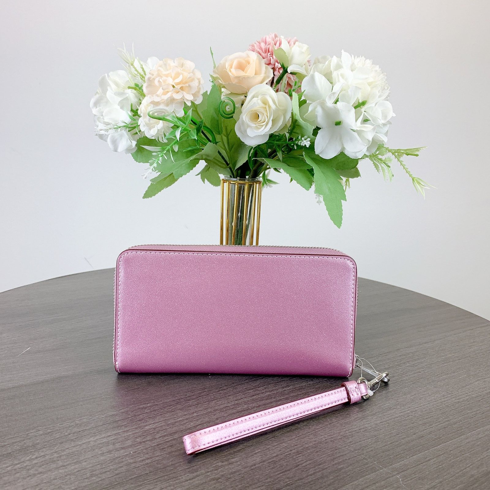 Coach Coach CY238 Coach Long Zip Around Wallet Strap METALLIC PINK Size ONE SIZE - 2 Thumbnail