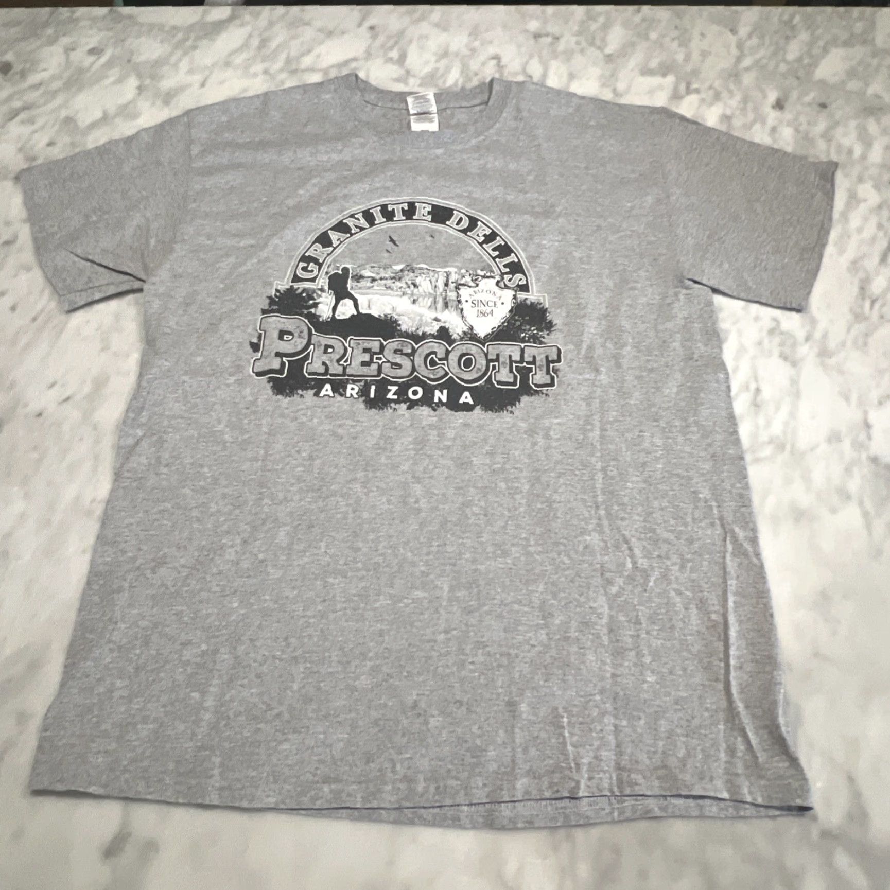 Gildan VINTAGE Granite Dells Prescott Arizona T Shirt Large Grey 1990s Hiking Lake Gildan Short Sleeve Mens Large Grey/Gray Clothing Graphic Tee Size US L / EU 52-54 / 3 - 3 Thumbnail