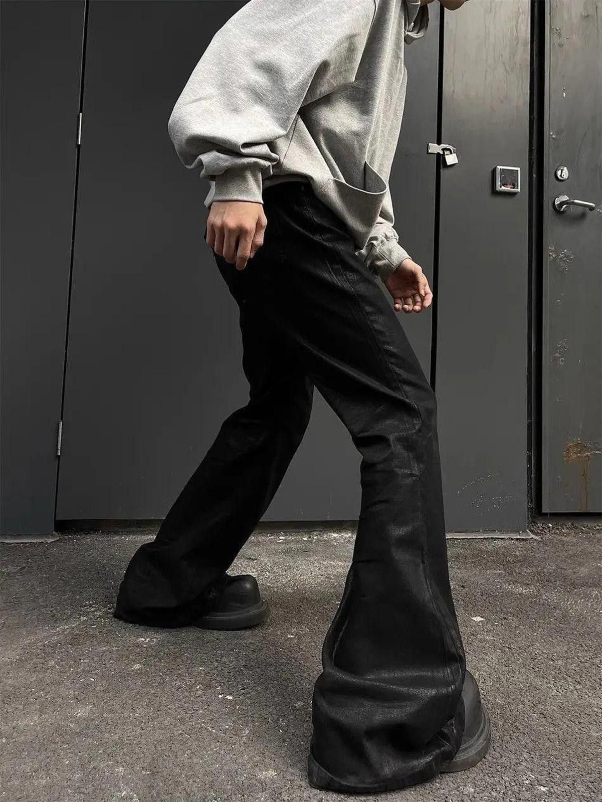 Jean Black Stacked Flare Waxed Denim Jeans Size US 34 / EU 50 - 5 Thumbnail