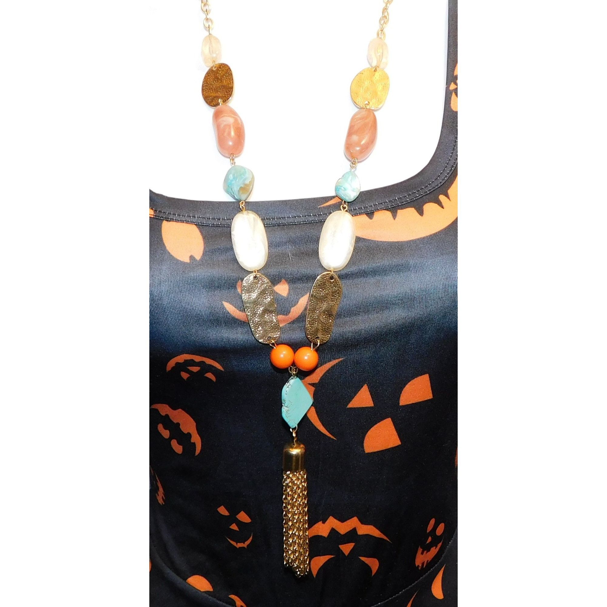 Other Bohemian Gemstone Beaded Gold Tone Tassel Necklace Size ONE SIZE - 1 Thumbnail