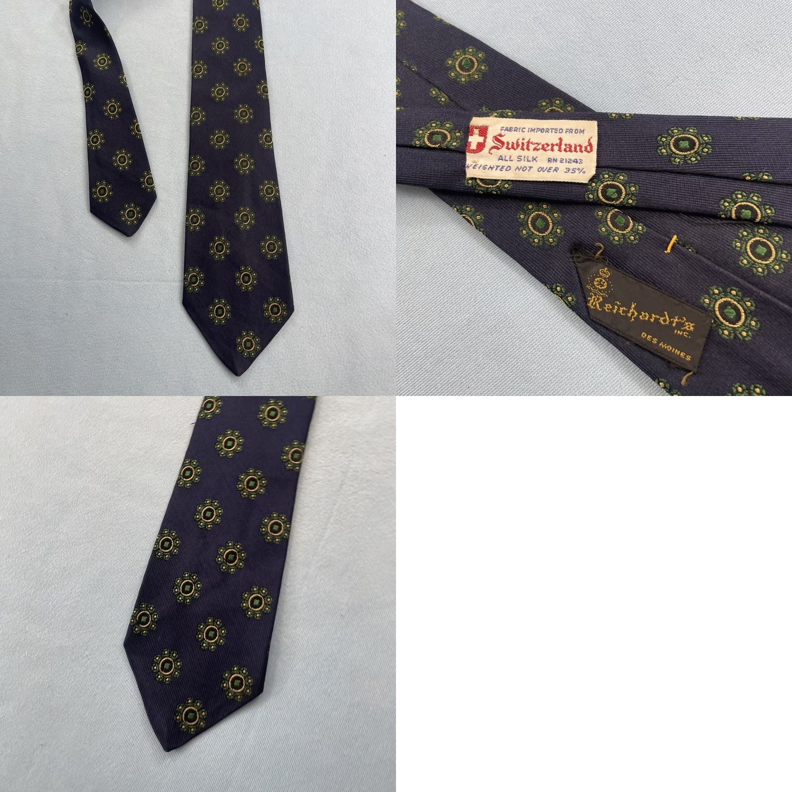 Vintage VINTAGE Reichardt's All Silk Tie Neat Woven Geometry Foulard Blue 3x55 Necktie Capsule 1940s 1950s 1960s Men Size ONE SIZE - 11 Thumbnail