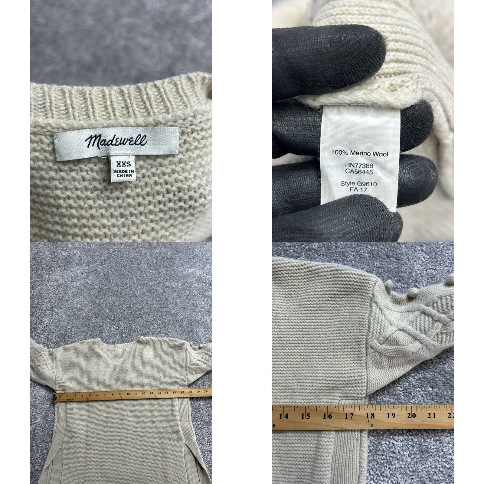 Madewell Madewell Sweater Womens XXS Beige Wool Cable Knit Bobble Open Side Crew Neck Size XXS / US 00 / IT 34 - 8 Thumbnail