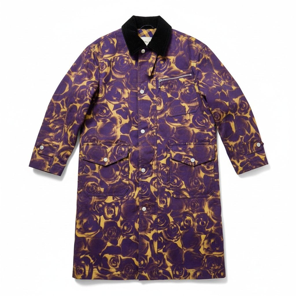 Burberry Burberry Purple and Yellow Rose Print Trench Coat (US 0) Size XS / US 0-2 / IT 36-38 - 1 Thumbnail
