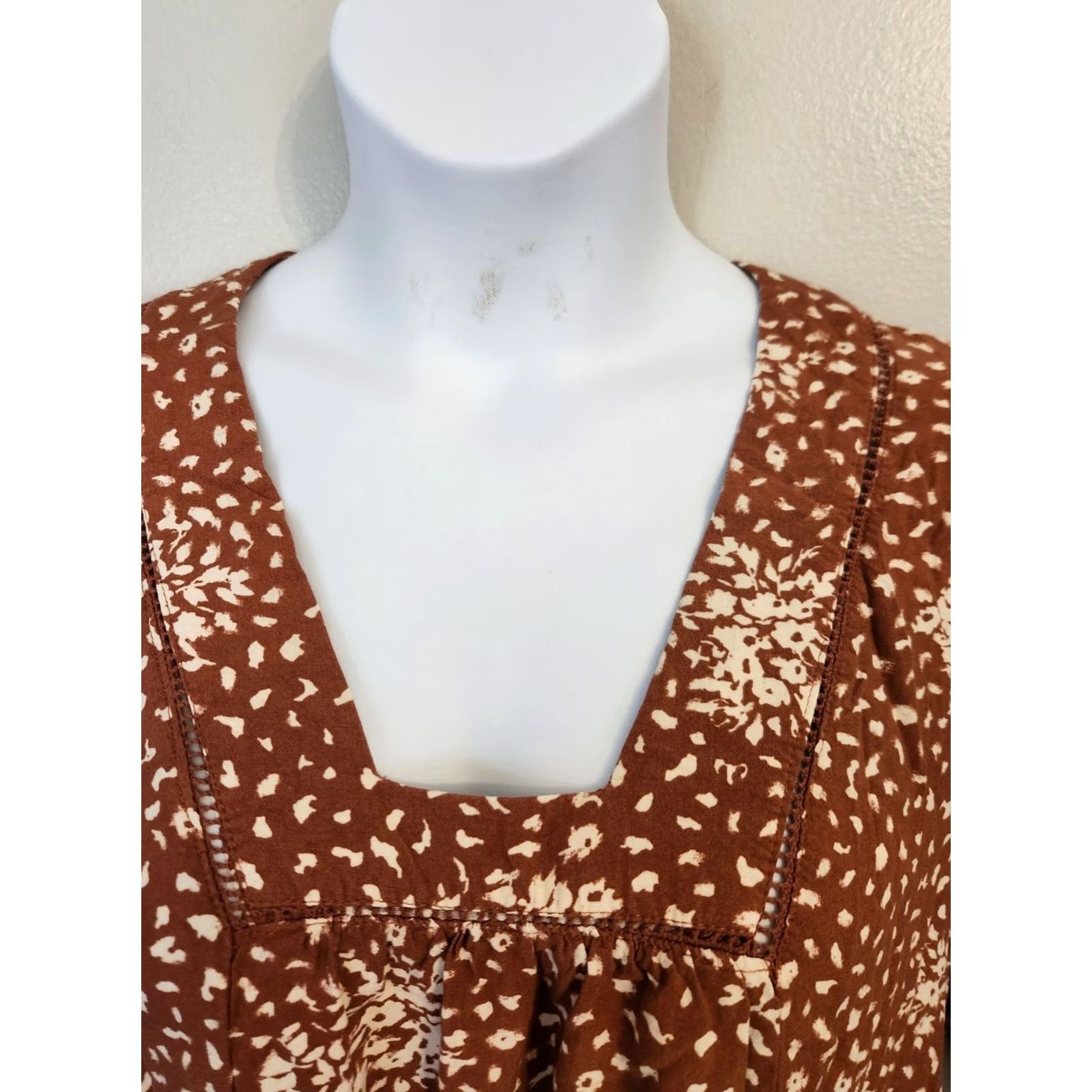 Vintage Knox Rose Floral Square Neck Shift Mini Dress Boho White XL Size XL / US 12-14 / IT 48-50 - 2 Thumbnail