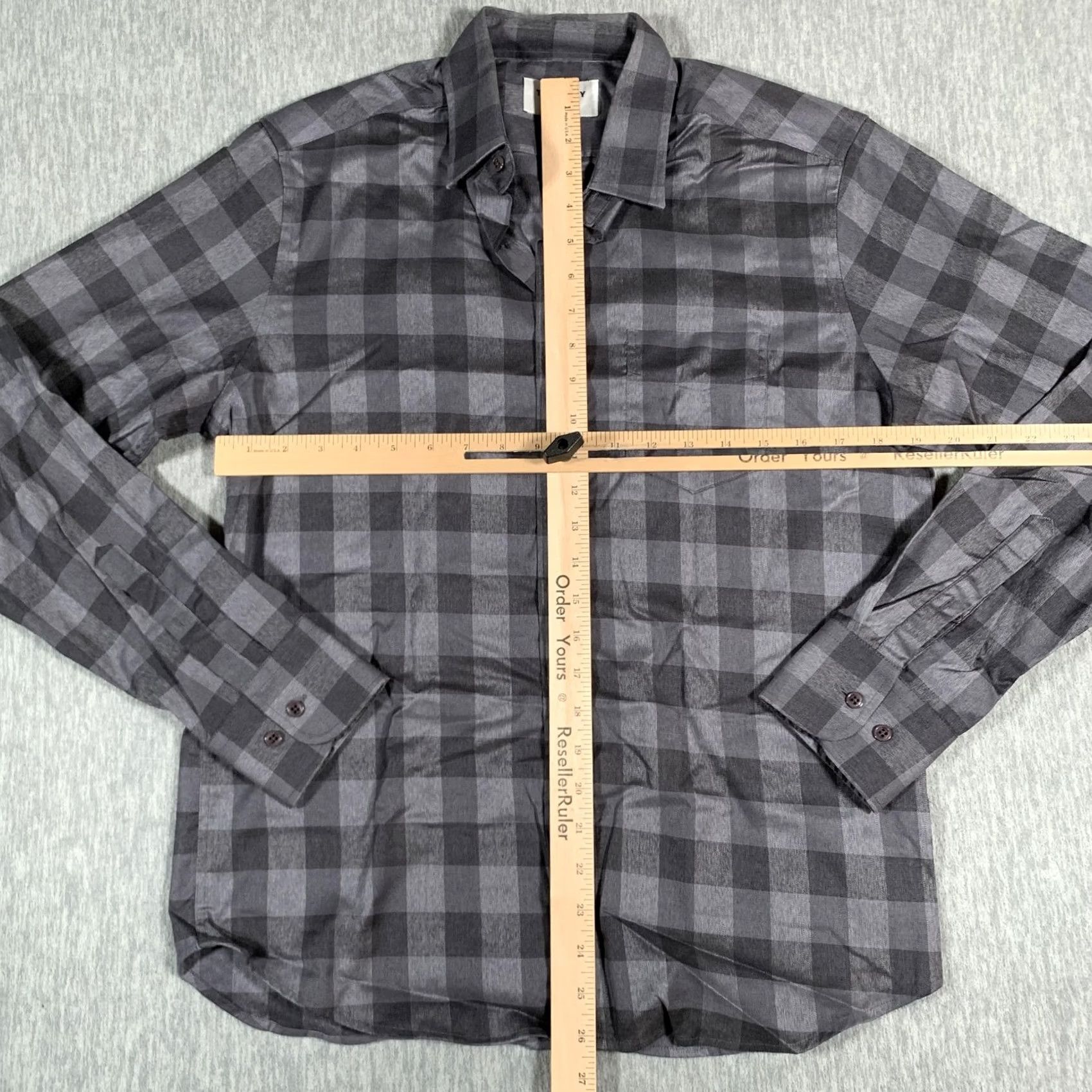 Vintage Twillory Shirt Mens M Gray Black Plaid Tailored Stretch Non Iron Dress Shirt Slim Fit Size US M / EU 48-50 / 2 - 6 Thumbnail
