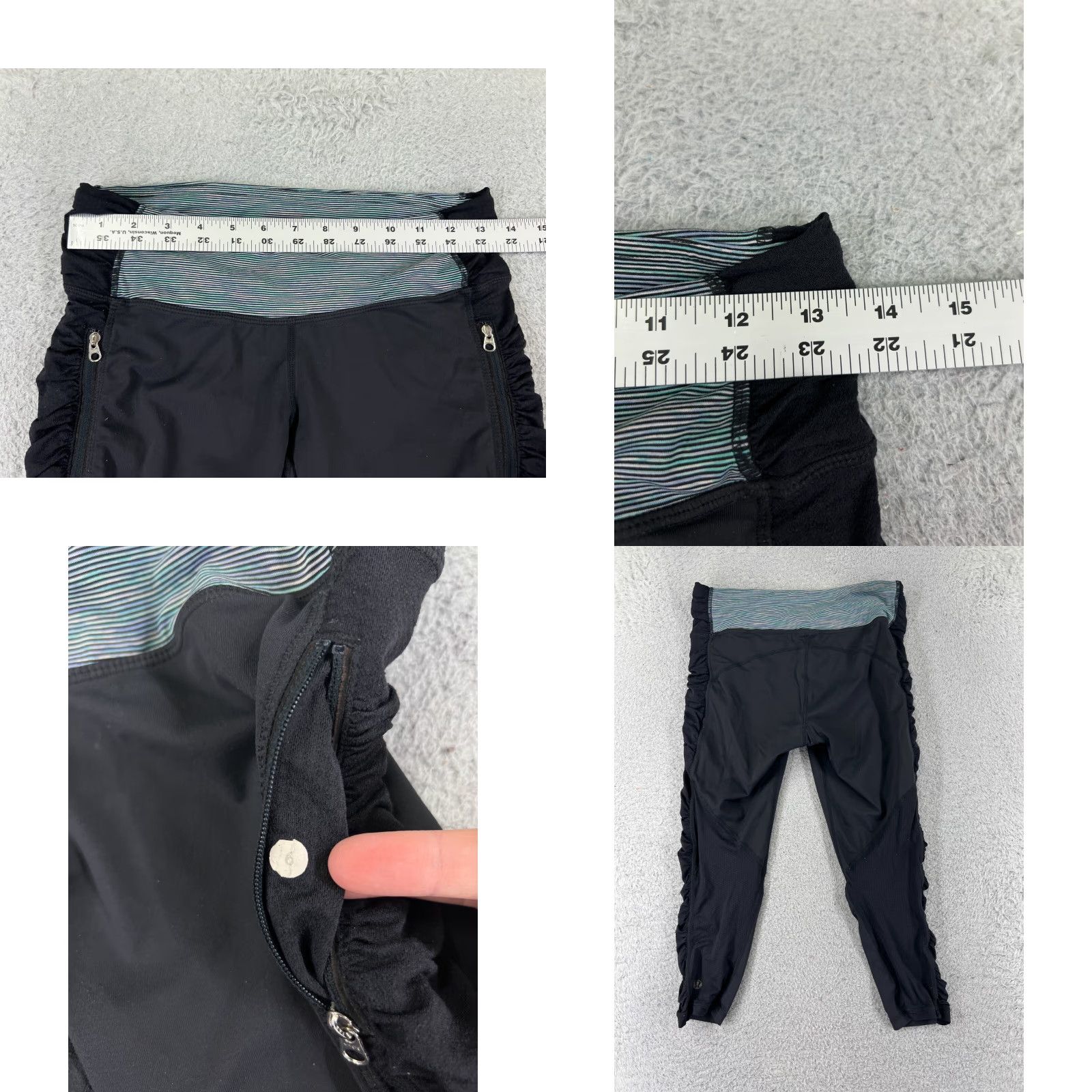 Lululemon Lululemon Leggings Capri Womens 6 Black Green Pockets Zip Pockets Slim Skinny Yoga Activewear 19in Inseam Size 28" / US 6 / IT 42 - 8 Thumbnail