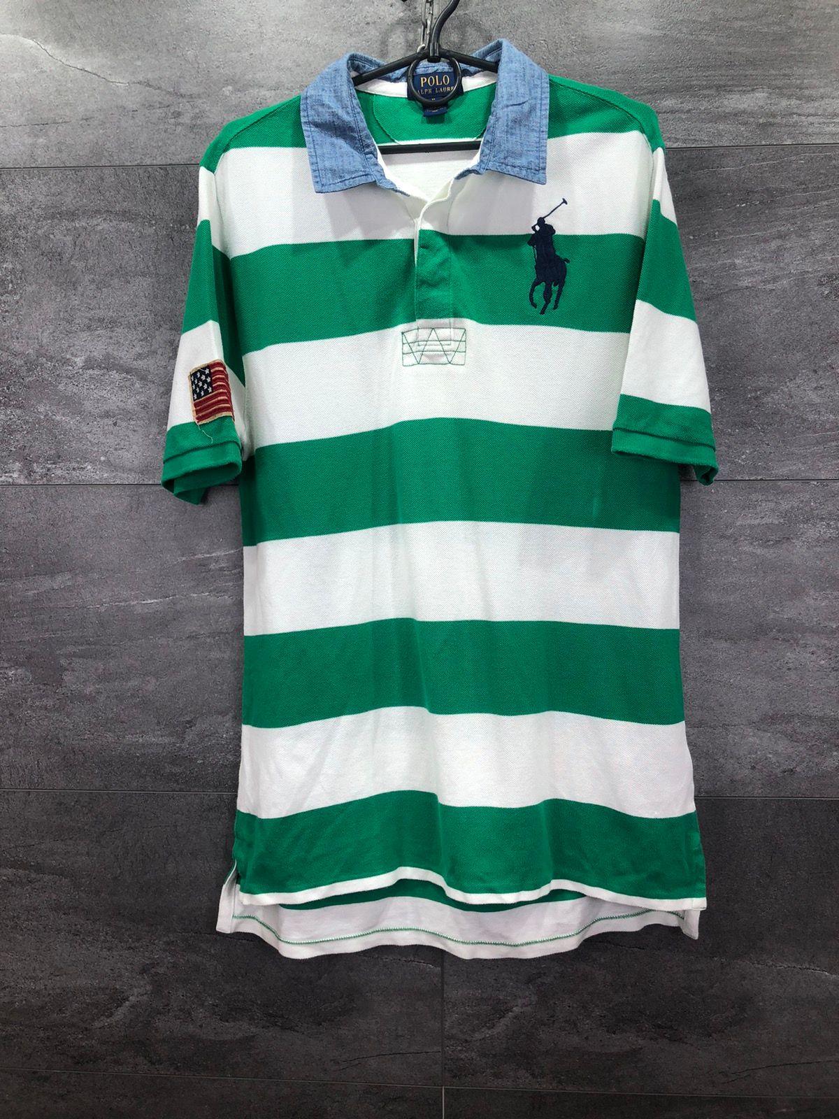 Pre-owned Polo Ralph Lauren X Vintage Polos Shirt Green Stripe Polo Ralph Laurent Embroidery Size S