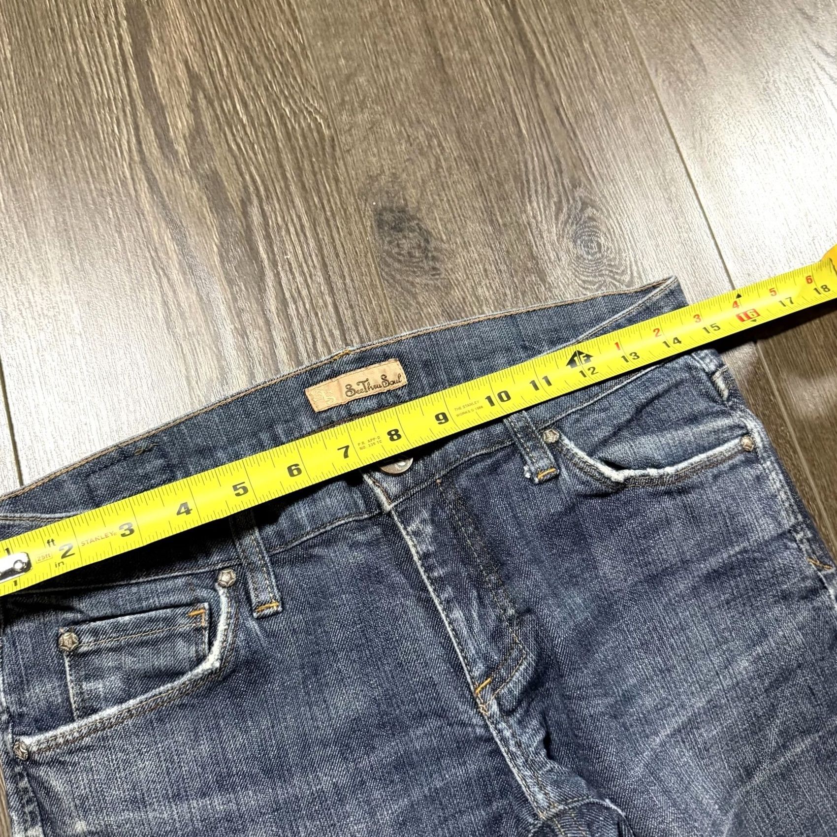 Vintage See Thru Soul Jeans Bootcut Womens 27 Medium Wash Blue Denim Distressed Pockets Embroidered Logo 5-Pocket Size 27" / US 4 / IT 40 - 6 Thumbnail