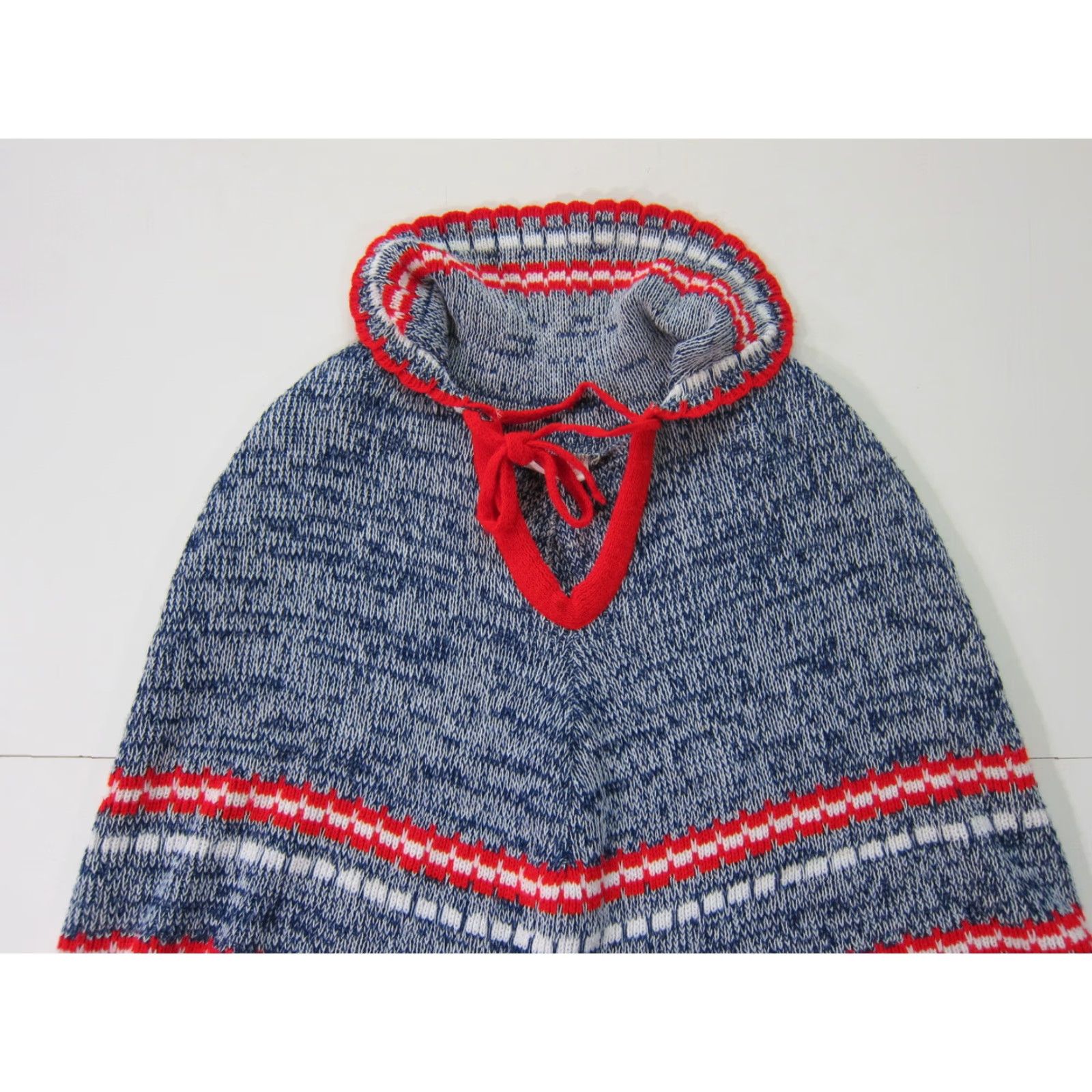 Vintage Vintage Scotch English Red Blue White Knit Collar Pullover Poncho Sweater OS Size ONE SIZE - 5 Thumbnail