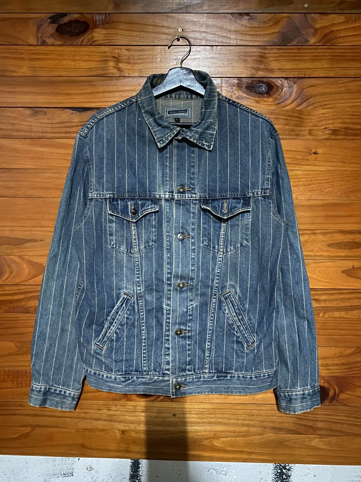 Japanese Brand Vintage Modern Gallery Pinstripe Denim Jacket – 90s Workwear Size US XL / EU 56 / 4 - 3 Thumbnail
