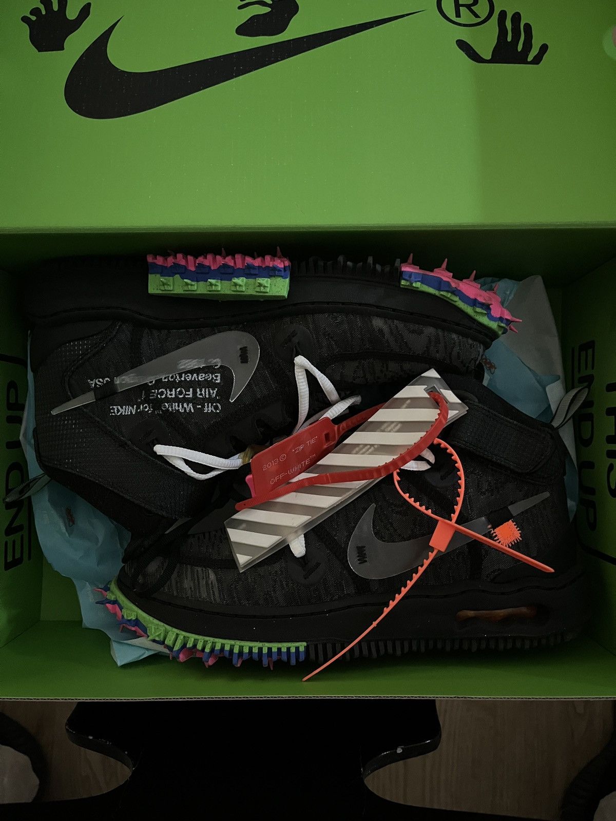 image of Nike x Off White Air Force 1 Mid Shoes in Black, Men's (Size 8)