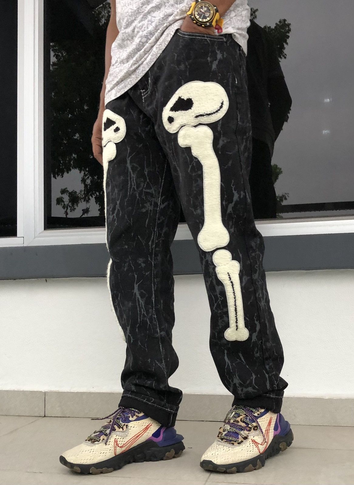Japanese Brand Japanese Black Bone Print Zipper-Pocketed Casual Punk Jeans Size US 36 / EU 52 - 14 Thumbnail
