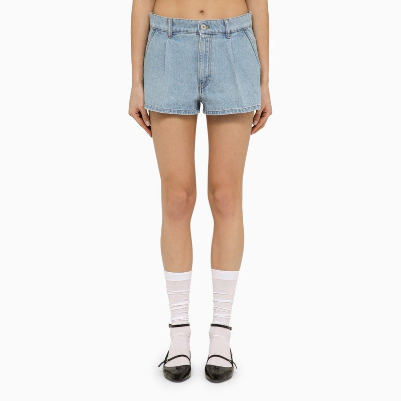 image of Miu Miu Light Blue Denim Short With Logo, Women's (Size 26)