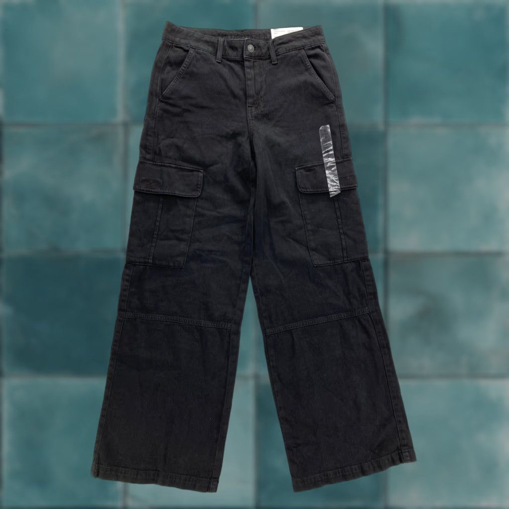 American Eagle Outfitters American Eagle Jeans Womens 4 Black High-Rise Baggy Wide Leg Cargo Stretch NWT Size 27" / US 4 / IT 40 - 1 Thumbnail