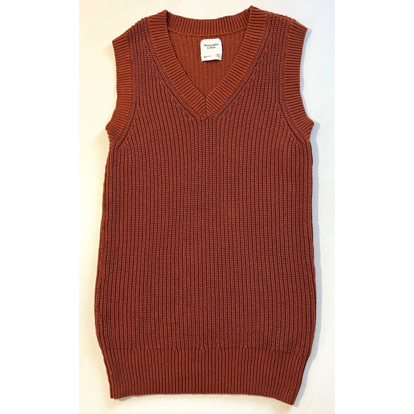 Abercrombie & Fitch VINTAGE Abercrombie & Fitch Women's Knit Sweater Dress V-Neck Sleeveless Sz MT Dress M Rust 90s Preppy Tall Womens Size M / US 6-8 / IT 42-44 - 4 Thumbnail