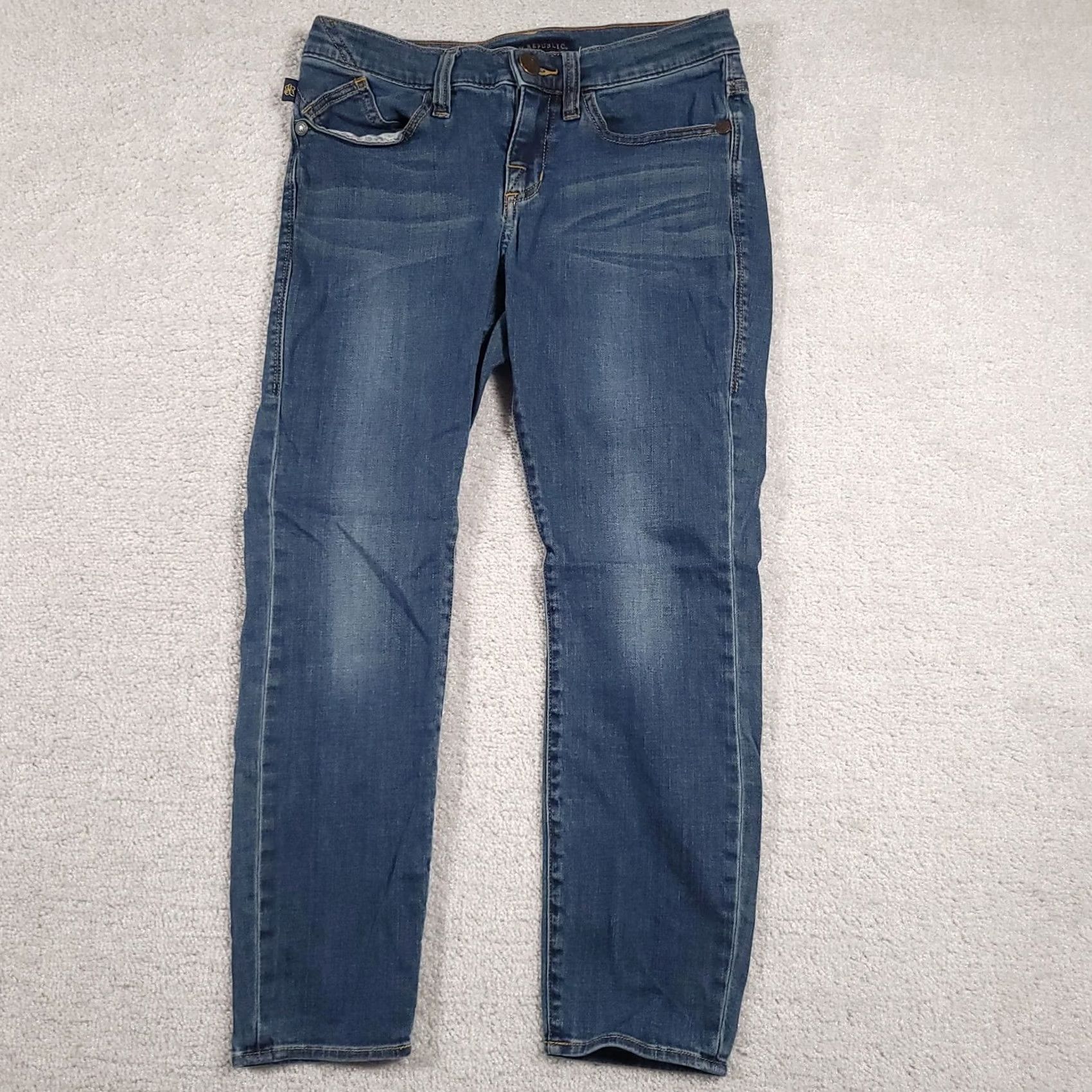 Vintage Rock & Republic Jeans Womens 6 Skinny Stretch Denim Medium Wash Studded Pocket Blue Size 28" / US 6 / IT 42 - 2 Thumbnail
