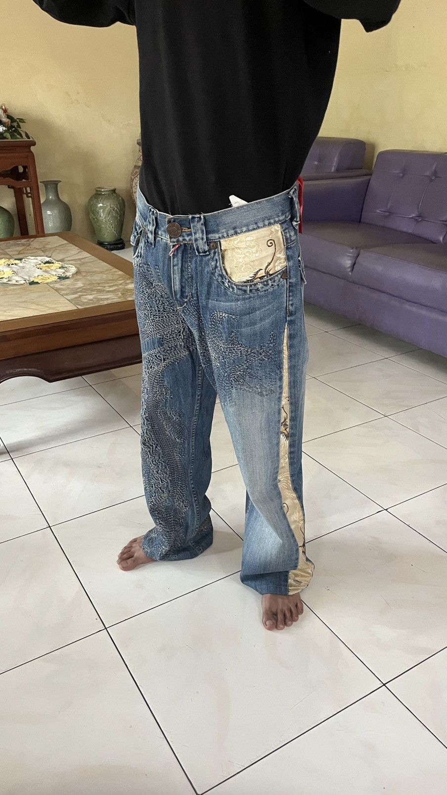 Japanese Brand Take Two Dragon Embroidery Denim Pants "Japanese Sukajan" Size US 30 / EU 46 - 5 Thumbnail