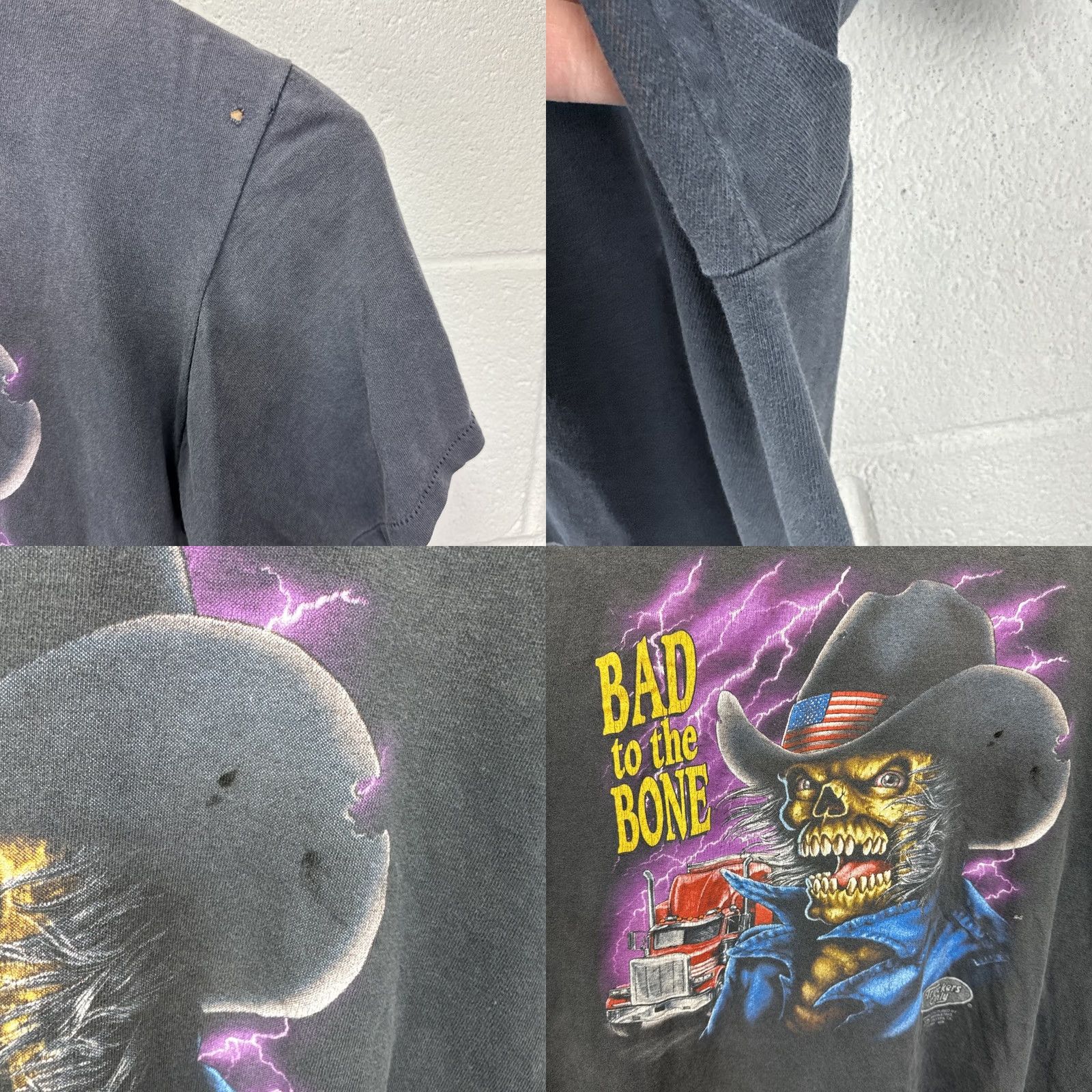 Vintage VINTAGE 3D Emblem Bad To The Bone Truckers Only T Shirt Harley Davidson XL Black Mens/Unisex Graphic Tee 1990s Size US XL / EU 56 / 4 - 8 Thumbnail
