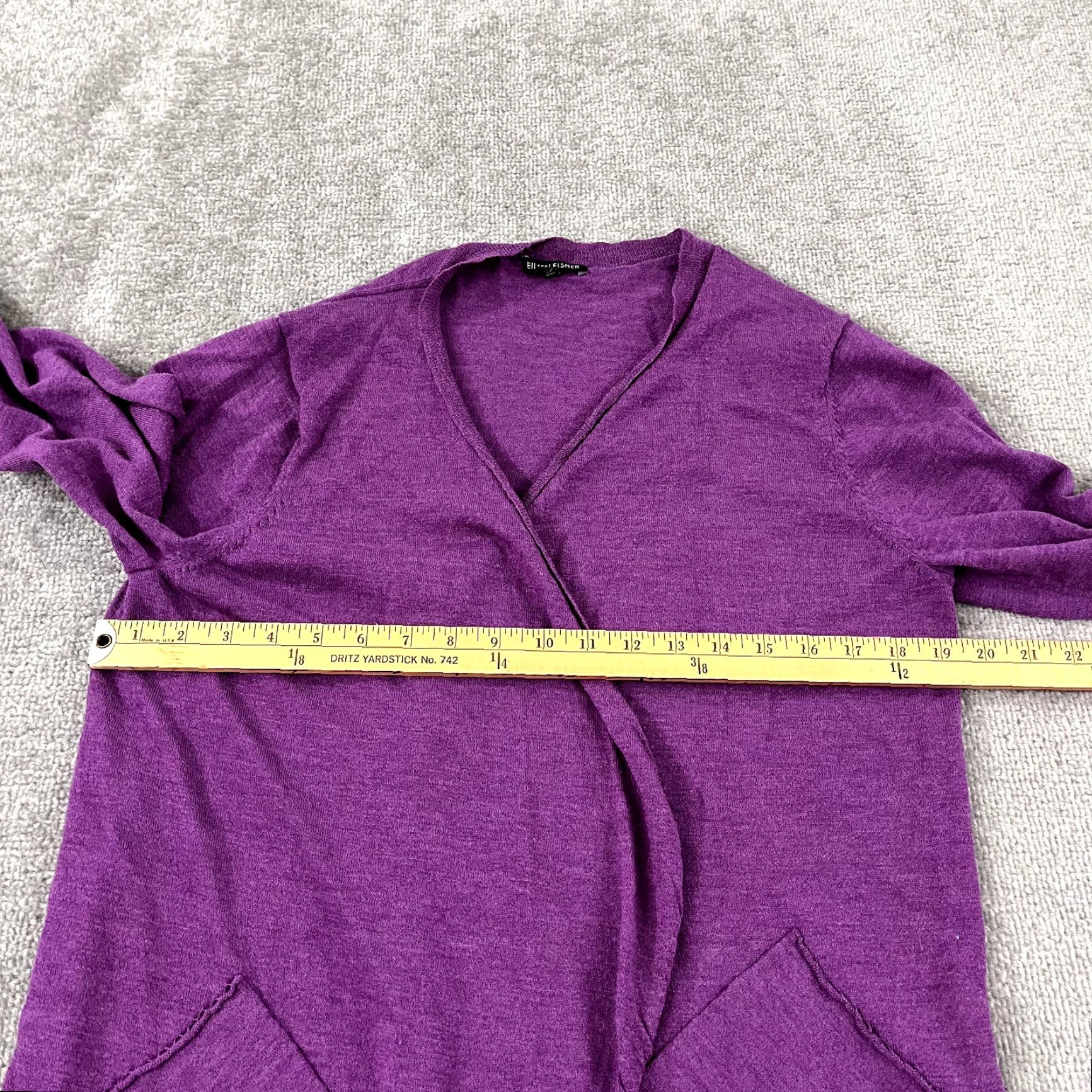 Eileen Fisher EILEEN FISHER Sweater Cardigan Womens Large Purple 100% Wool Open Front Wrap Size L / US 10 / IT 46 - 5 Thumbnail