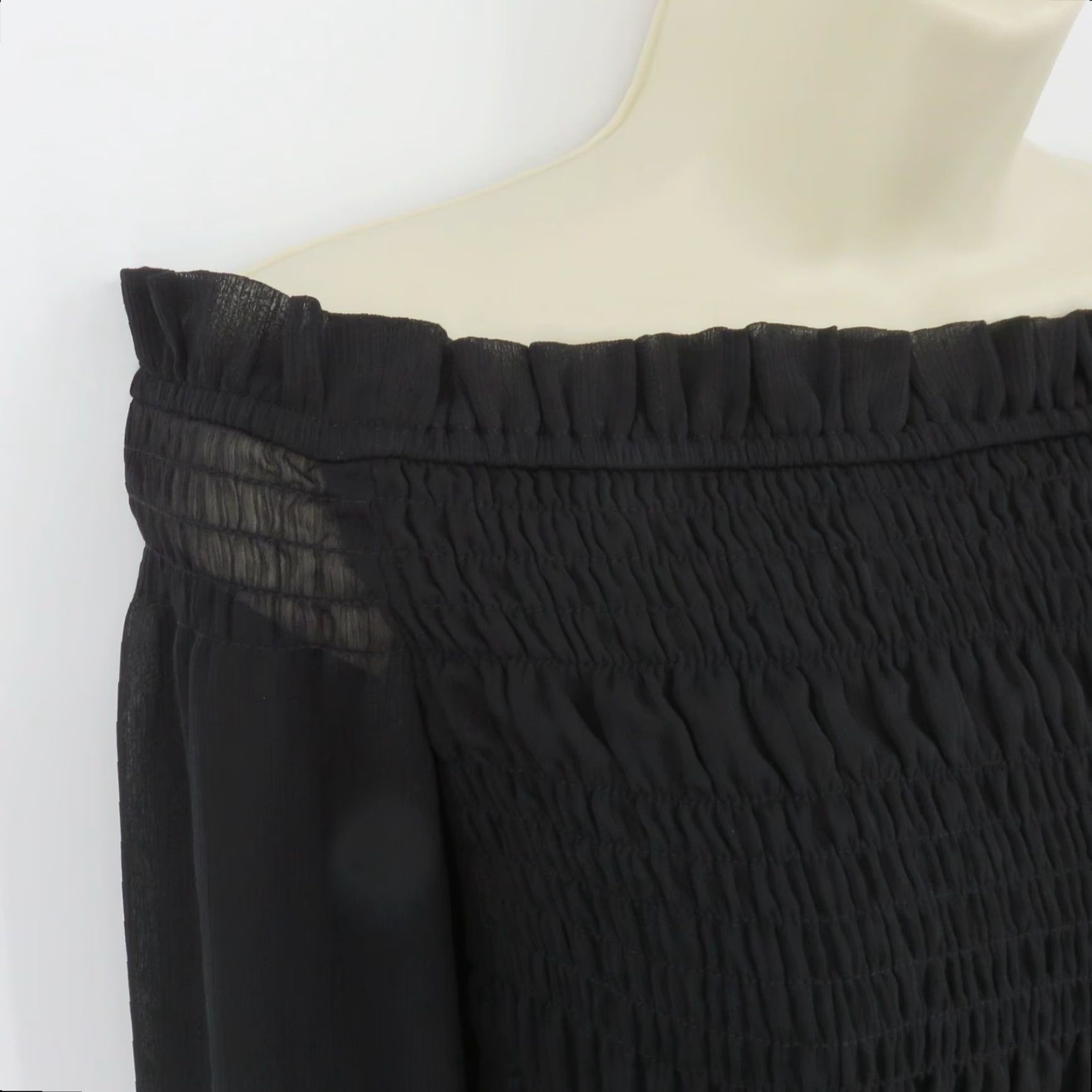 Express Express Shirt Women Medium Black Off Shoulder Long Sleeve Puckered Cinched Top Size M / US 6-8 / IT 42-44 - 3 Thumbnail