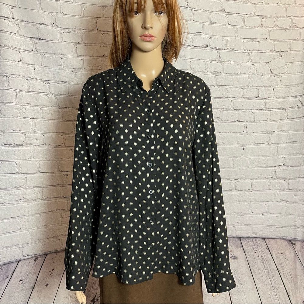 Chicos Chico's Black With Gold Polka Dots Blouse Size 2 US L Size L / US 10 / IT 46 - 1 Thumbnail