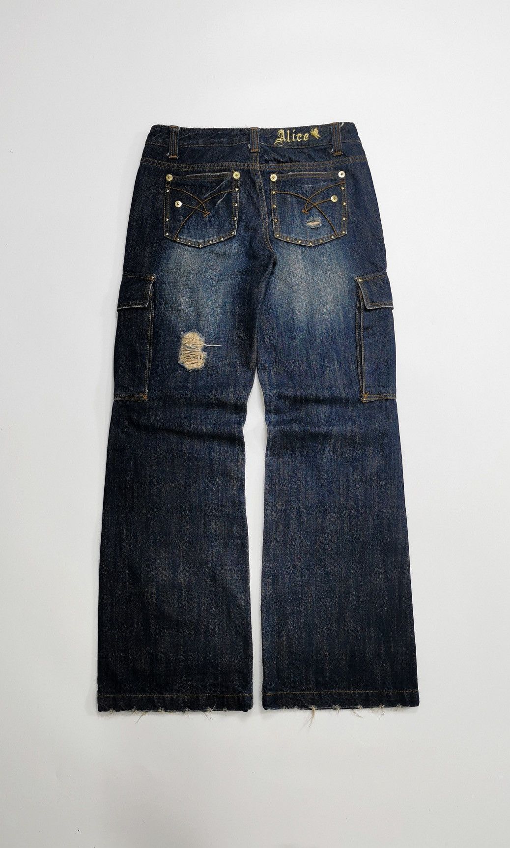 Japanese Brand Alice Parachute Distressed Cargo Denim Jeans Size 29" - 6 Thumbnail