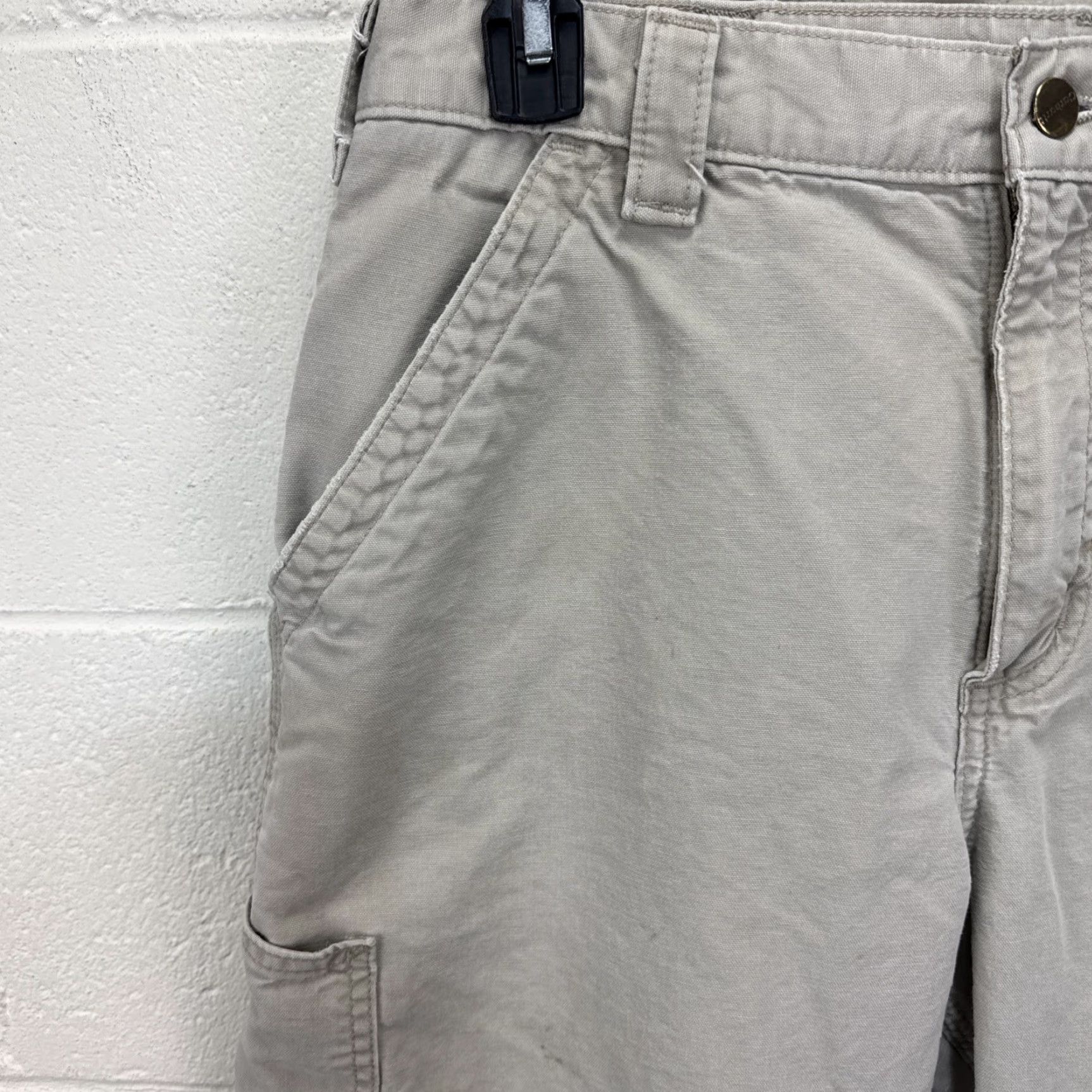 Carhartt VINTAGE Carhartt Pants Mens 32x32 Carpenter Tan Canvas Loose Fit 90s Retro Distressed Front Zip Button Pockets CT Carhartt B151 Mens pants Size US 32 / EU 48 - 2 Thumbnail