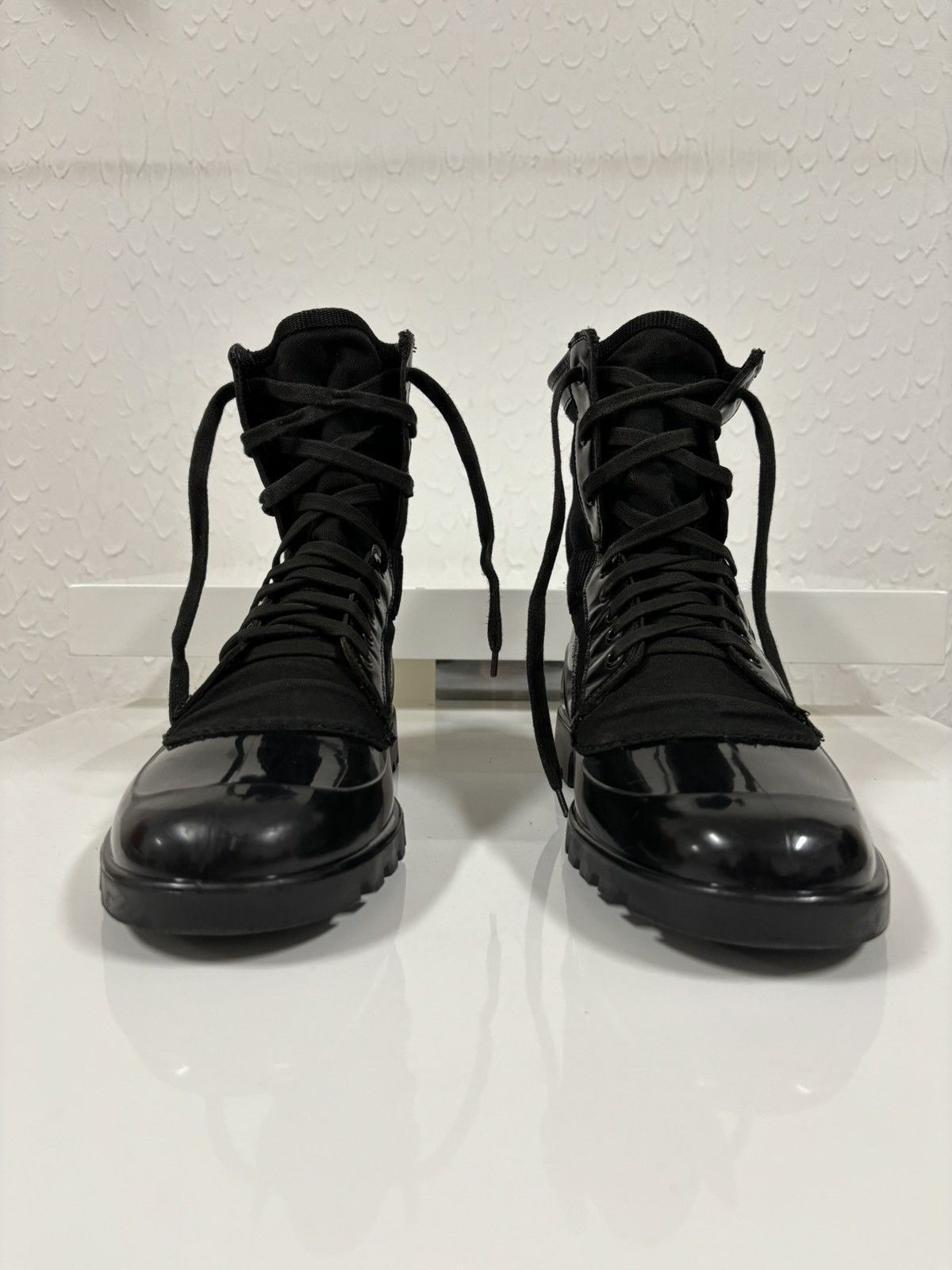 Burberry Prorsum Leather-Canvas Mono Black Lace-Up Rubber High Boots Shoes 44 Size US 11.5 / EU 44-45 - 9 Thumbnail