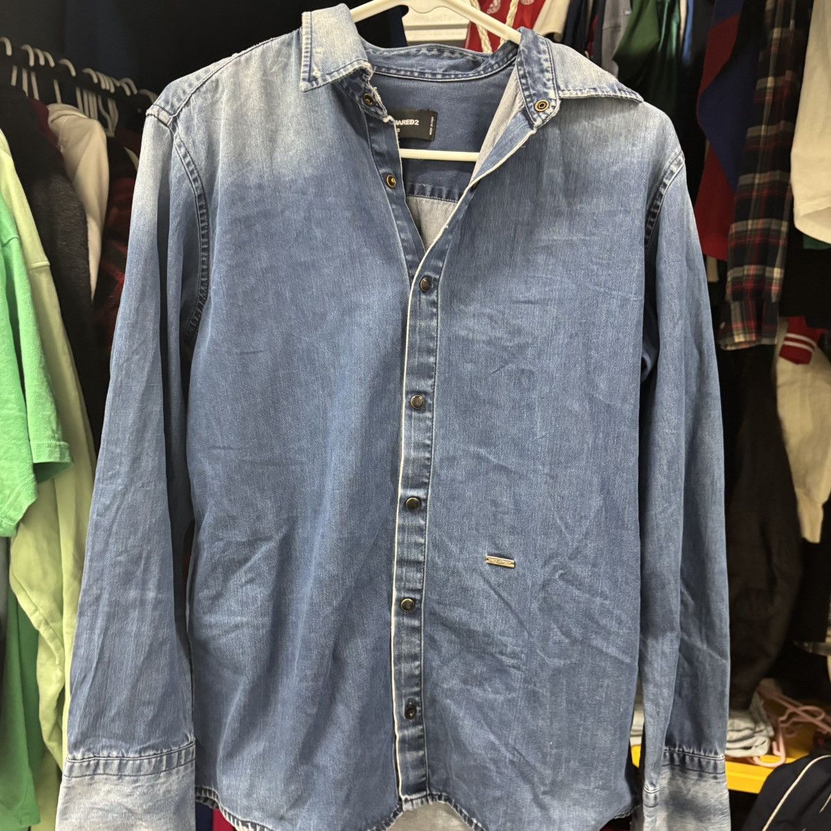 Dsquared2 Dsquared2 Acid Wash Bleached Denim Overshirt Size US S / EU 44-46 / 1 - 1 Thumbnail