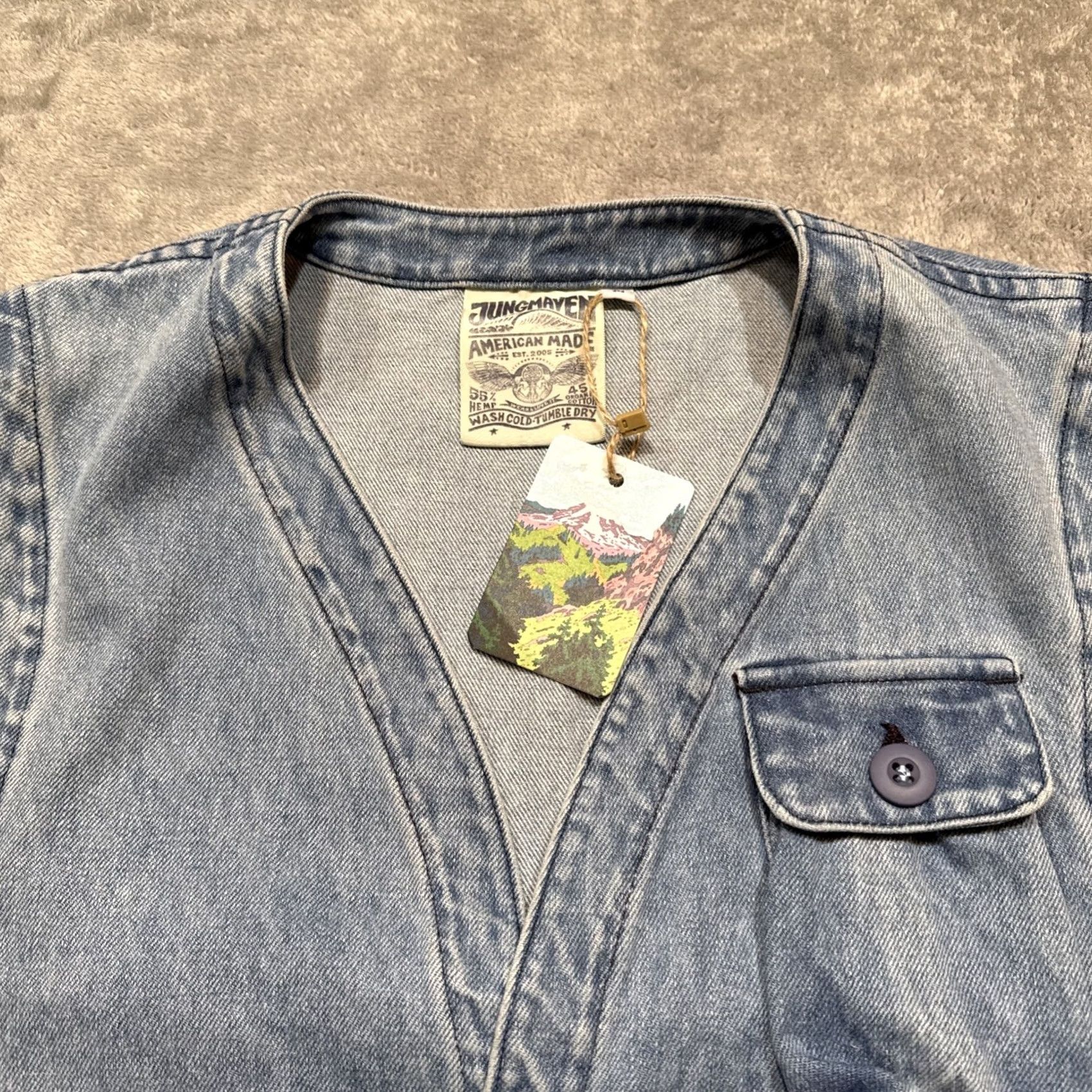 Jungmaven Jungmaven Falcon Vest Denim Jean Jacket L USA Made Pockets Casual Blue Hemp Size US 33 - 2 Thumbnail
