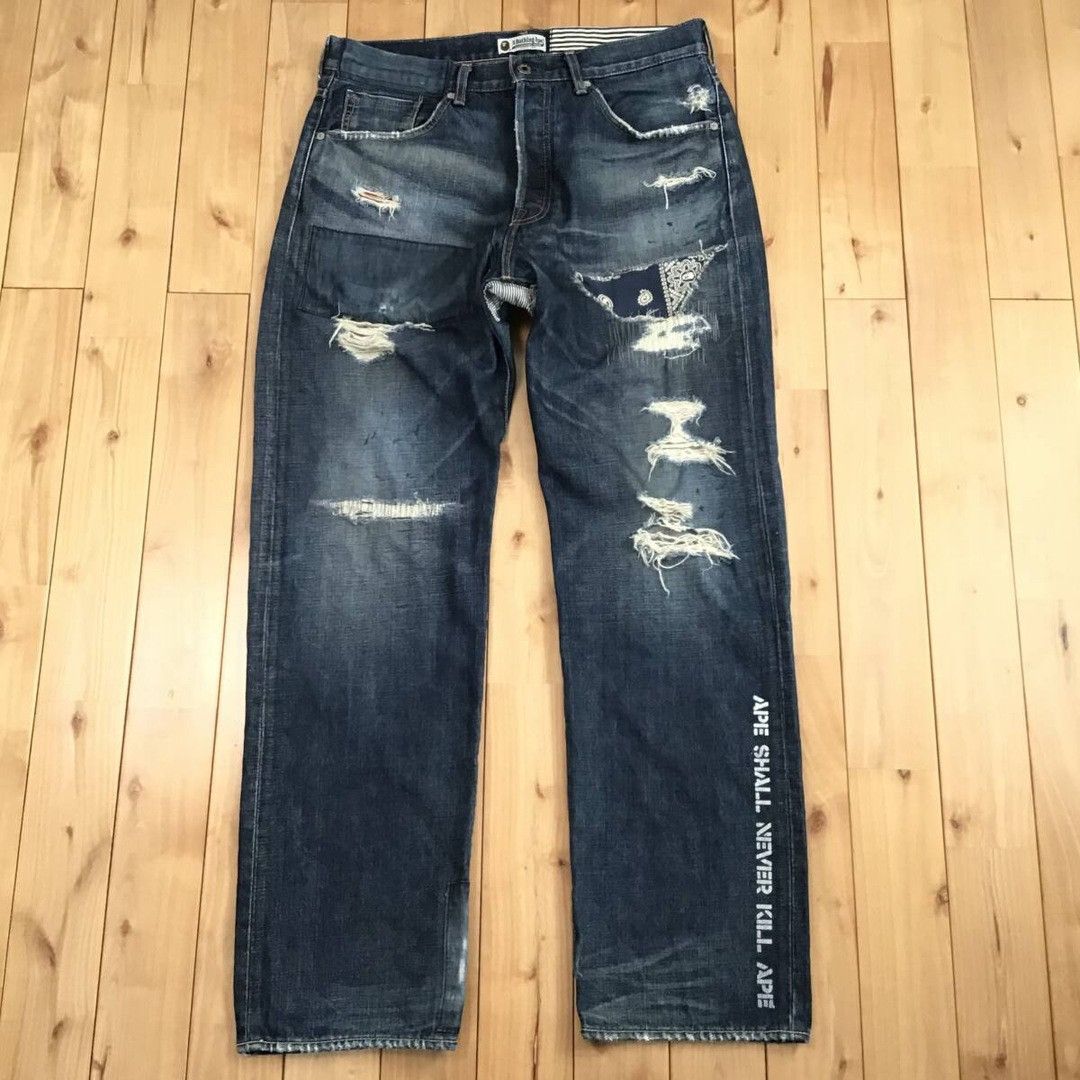 Bape × Nigo BAPE DAMAGE DENIM PANTS ABC camo a bathing ape ★size L Size US 34 / EU 50 - 2 Thumbnail