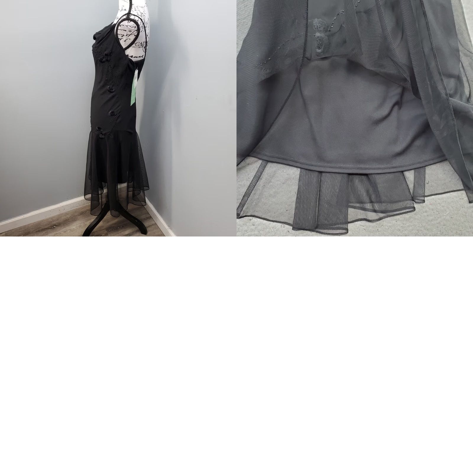 Vintage De Laru Dress Womens 8 Black Long Evening Beaded Cowl Neck Spaghetti Strap Size M / US 6-8 / IT 42-44 - 8 Thumbnail