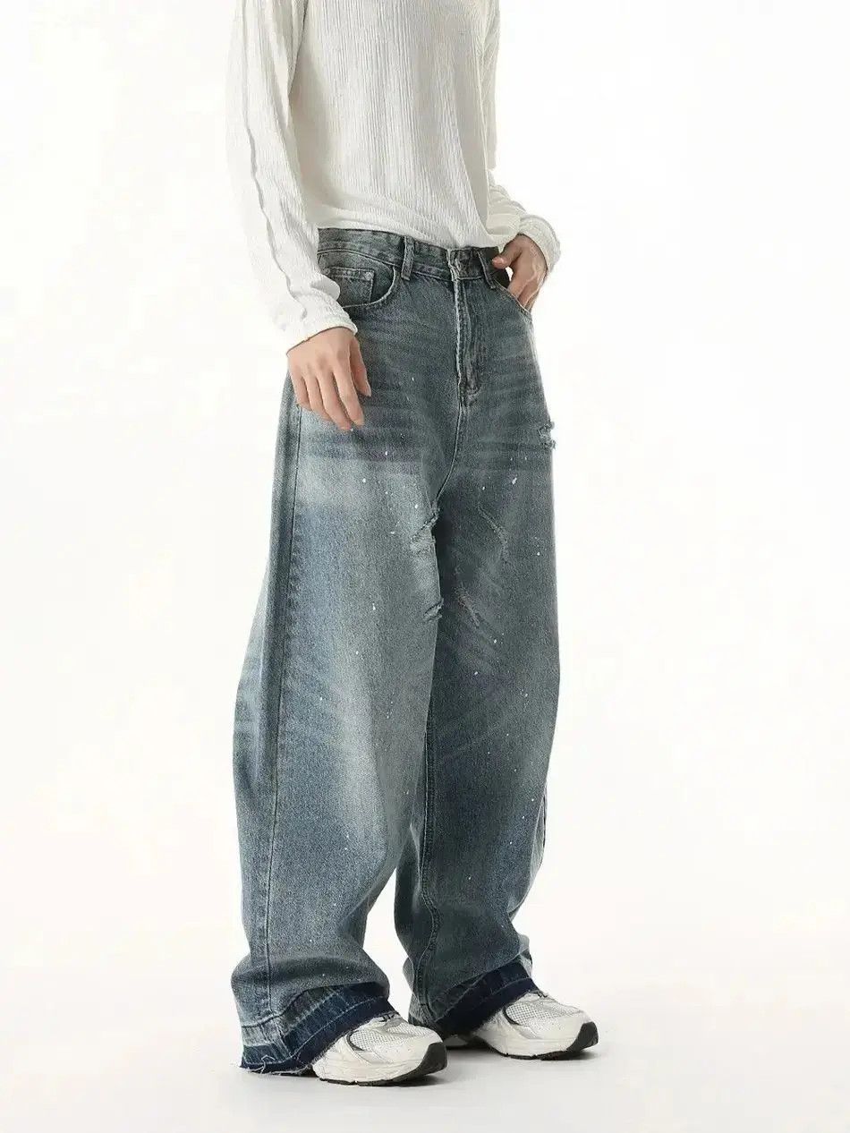 Japanese Brand Retro straight leg fringed cat whisker jeans Size US 32 / EU 48 - 2 Thumbnail