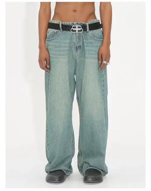 image of Vintage Faded Distressed Y2K Baggy Jeans in Faded Green, Men's (Size 31)