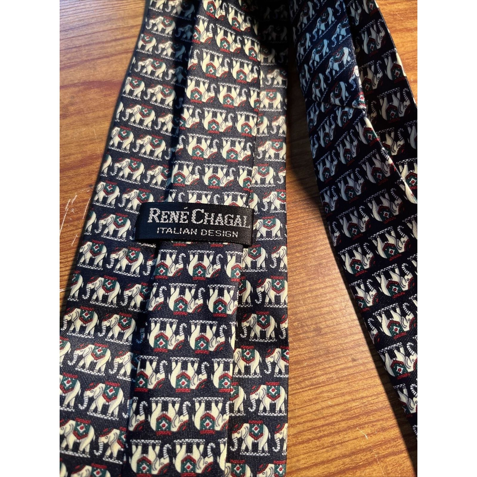 Other René Chagal India Elephants Men's Silk Necktie Italian Blue Size ONE SIZE - 4 Thumbnail
